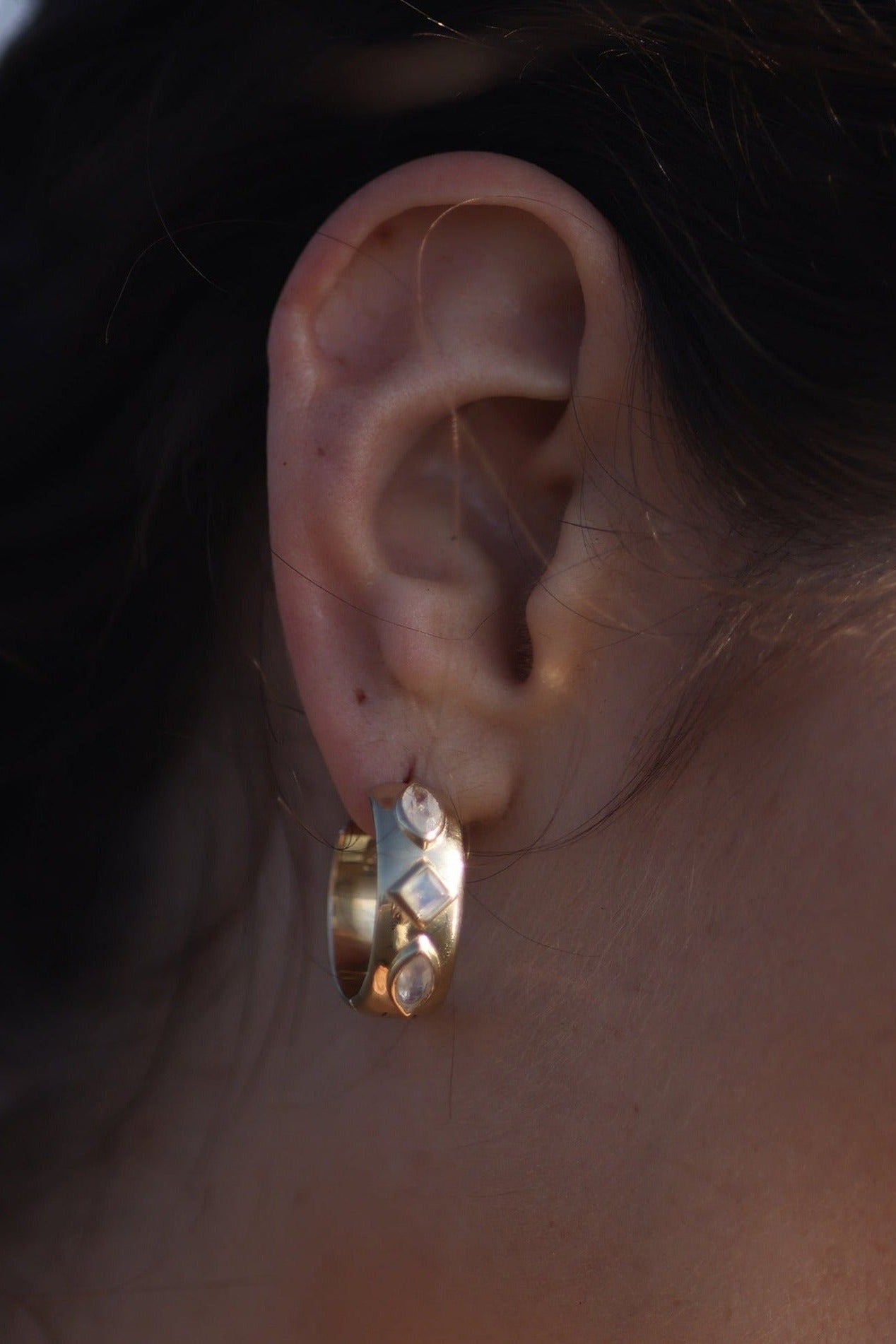 Coronet Moonstone Gold Hoop Earrings for Women - Elegant 14K Gold Plated Dangle Earrings with Genuine Moonstone Gemstone | Perfect for Weddings, Parties & Everyday Wear