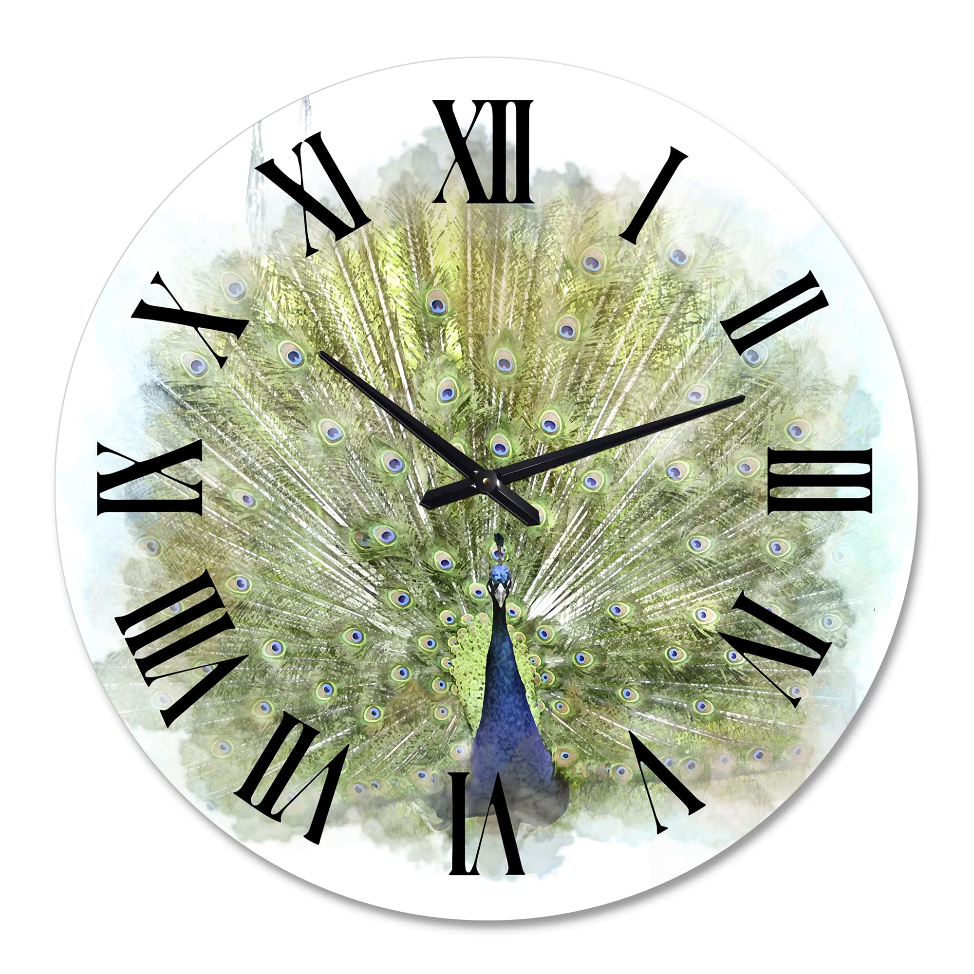 DesignQ Traditional Peacock Bird Wall Clock - Large Decorative Clock for Office, Living Room, Bedroom & Home Decor | Silent Non-Ticking Wall Art