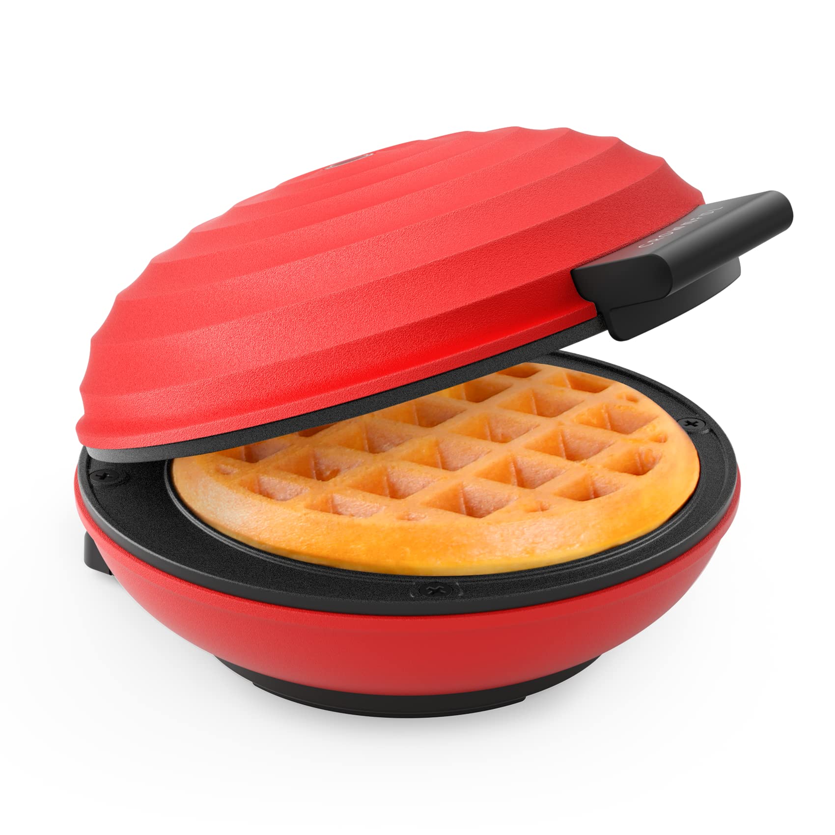 CROWNFUL 4 Inch Mini Waffle Maker - Compact Chaffle Maker with Non-Stick Surface & Easy Clean, Includes Recipe Guide - Perfect for Keto Breakfast, Low-Carb Desserts, Quick Sandwiches & Healthy Snacks - Ideal for Home, Office or Travel Use (Red)
