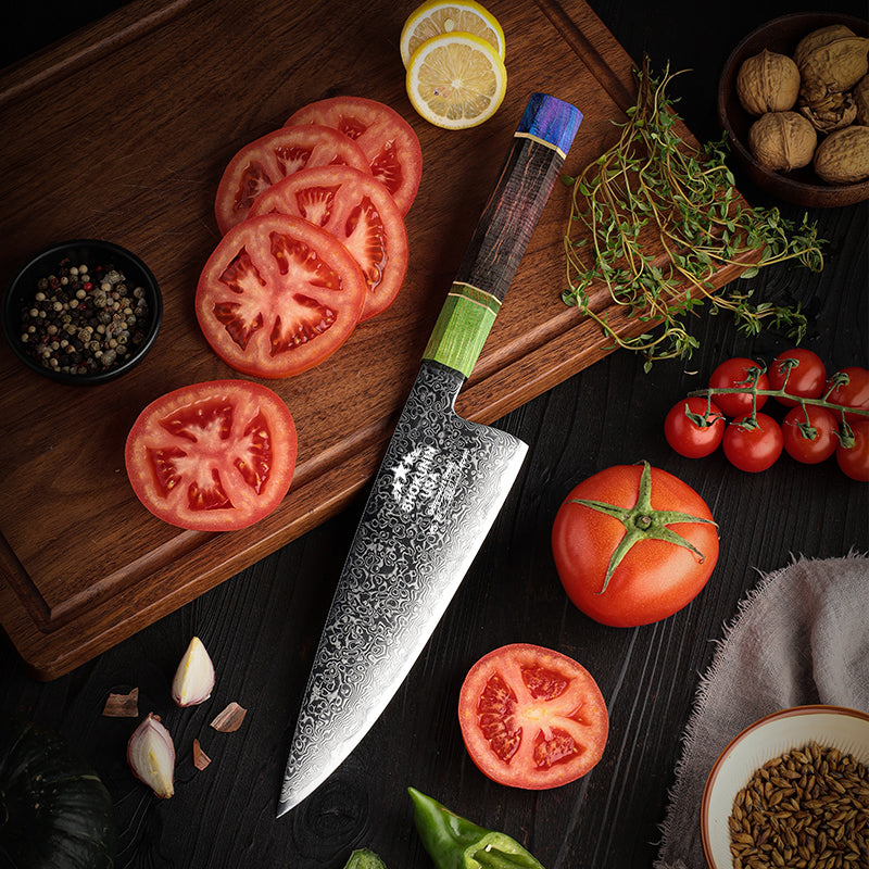 Premium Solstice Japanese Damascus Steel Chef Knife - Handcrafted 8