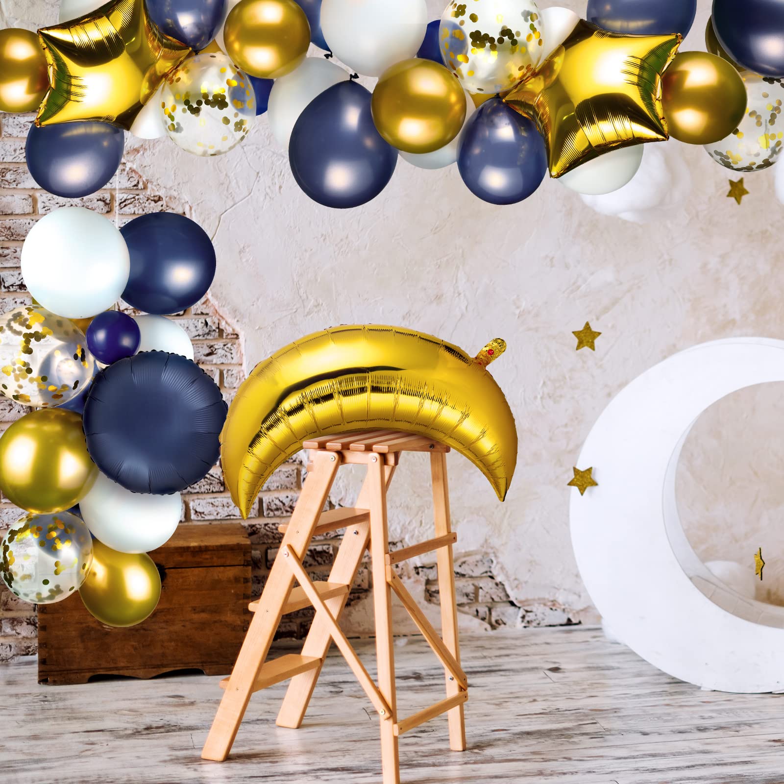 110 Pcs Navy Blue Balloon Garland Kit - Sky Night Moon Star Theme Party Decorations with 36