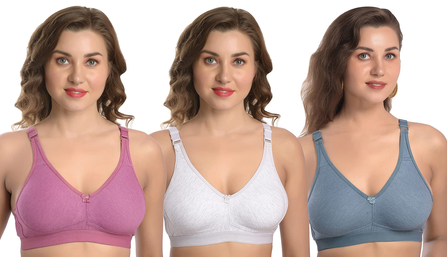 MiEstilo Women's Cotton Blend Non-Padded Wirefree T-Shirt Bra Combo - Soft Comfortable Everyday Wear for Work, Yoga & Lounge