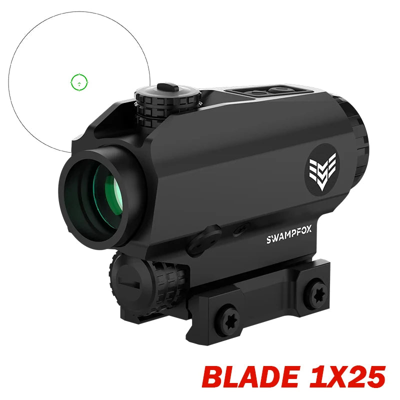 SWAMPFOX Blade Prism Scope 1X25 with BRC Reticle - Bullet Rise Compensator for Optic Height Over Bore | Red Dot Sight for AR-15, Hunting & Tactical Shooting | Ideal for Close Quarters Combat and Low Light Conditions