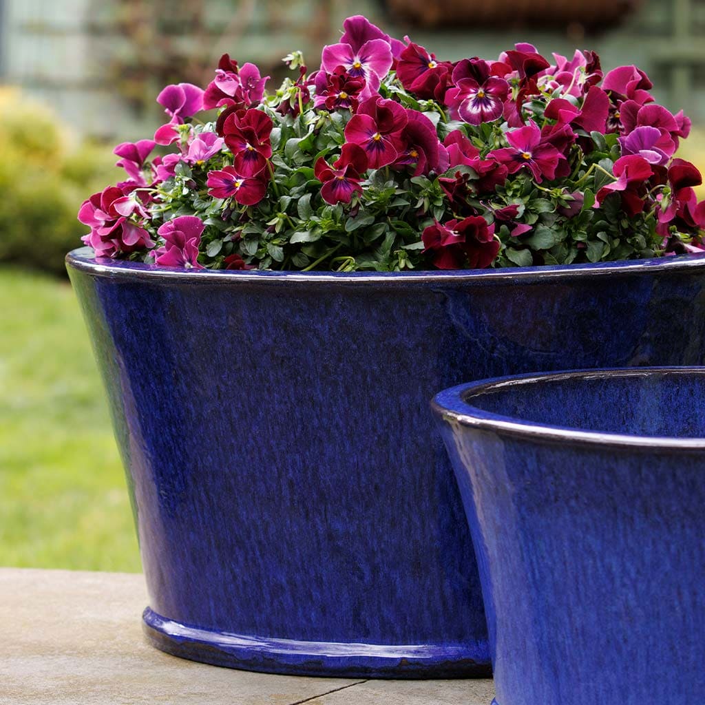 Campania International Darrowby Planter Set of 3 - Riviera Blue Ceramic Flower Pots for Indoor Outdoor Garden Decor, Patio, Balcony & Home Décor