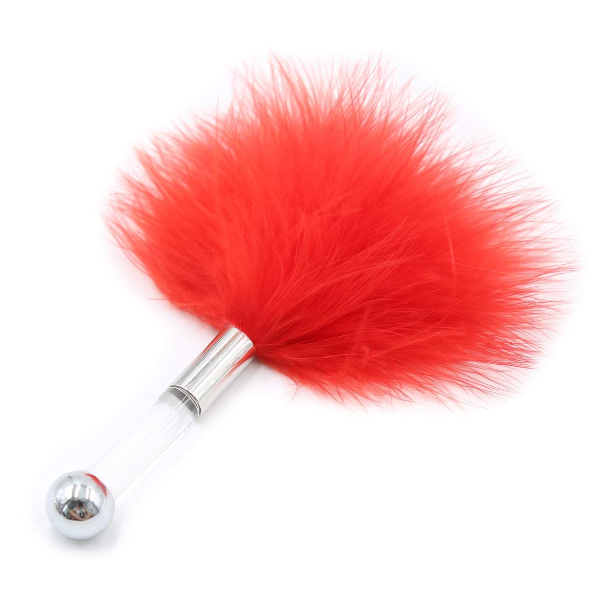 Multi-Function Tender Feather Tickler - BDSM Fetish Toy for Role-Play & Cosplay, Stainless Steel Anal Plug with Acrylic Handle (Red/Transparent) - Perfect for Sensual Play & Couples Intimacy