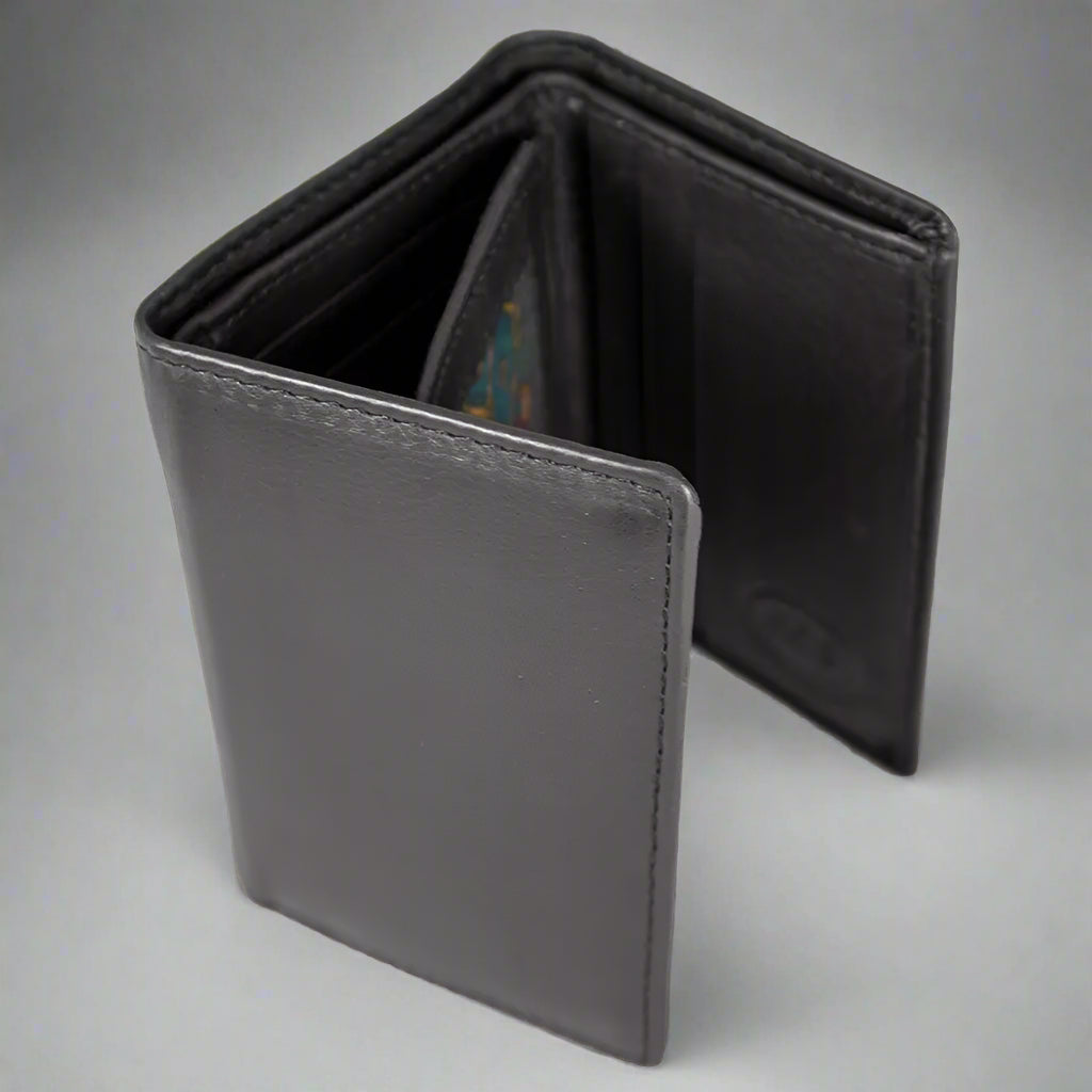 Premium Men's Flip Up Trifold Leather Wallet RFID Blocking - Slim Bifold Wallet for Cash & Cards - Perfect for Business, Travel & Everyday Use