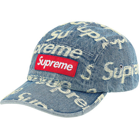 Supreme Frayed Logos Denim Camp Cap Blue - Stylish Distressed Denim Baseball Hat for Streetwear & Urban Fashion - Perfect for Casual Outfits, Music Festivals, and Everyday Wear