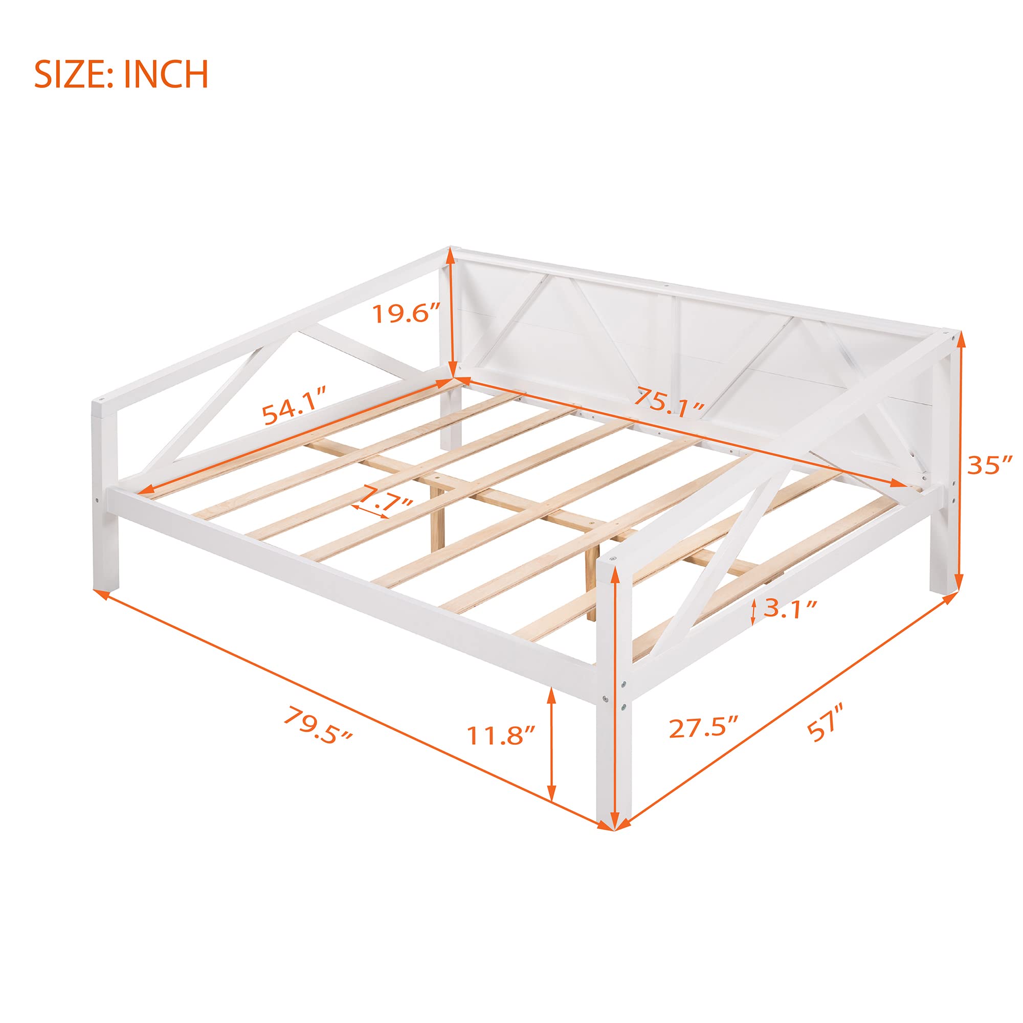 Bellemave Full Size Wooden Daybed Frame with Solid Wood Slats - Sturdy Dual-Use Sofa Bed for Bedroom & Living Room - No Box Spring Needed (White) - Perfect for Guest Rooms, Small Apartments & Cozy Reading Nooks