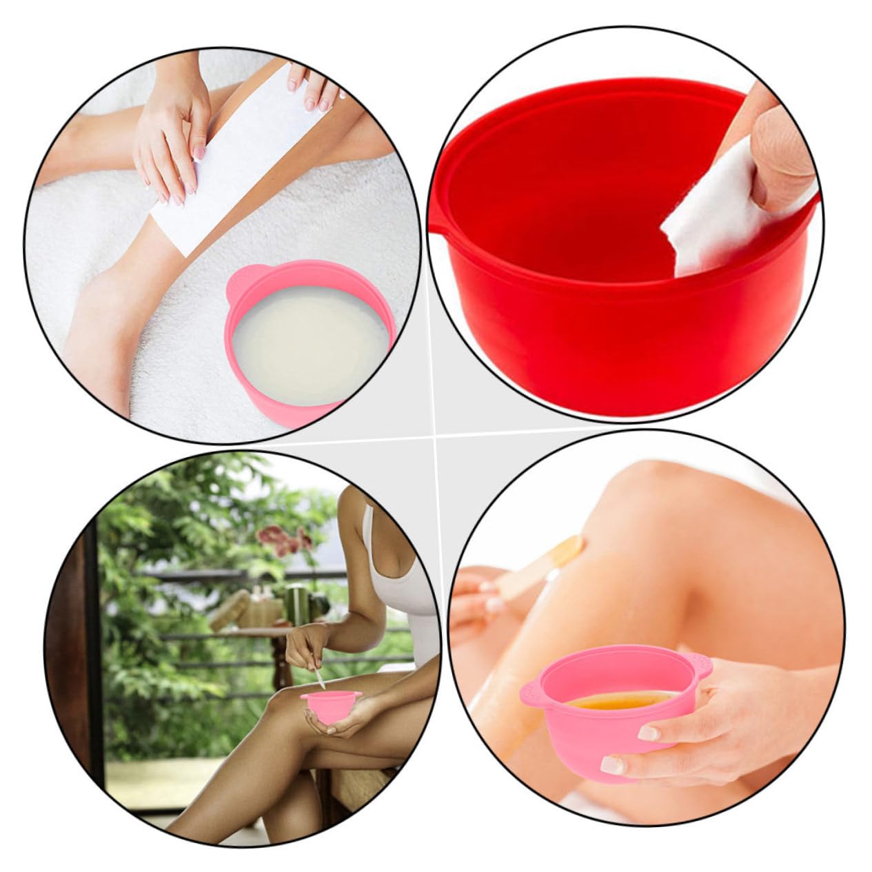 4-Piece Silicone Waxing Bowl Set - Heatproof, Microwave Safe & Easy Clean Folding Wax Melting Bowls for Hair Removal (Random Colors) - Perfect for Home Salon, DIY Waxing & Professional Use