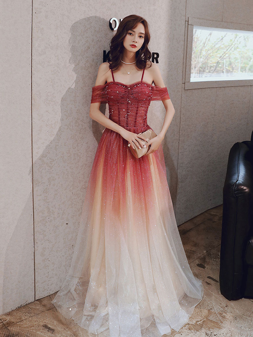 Elegant A-Line Sweetheart Neckline Burgundy Tulle Long Prom Dress - Off Shoulder Evening Gown for Formal Dances & Special Occasions