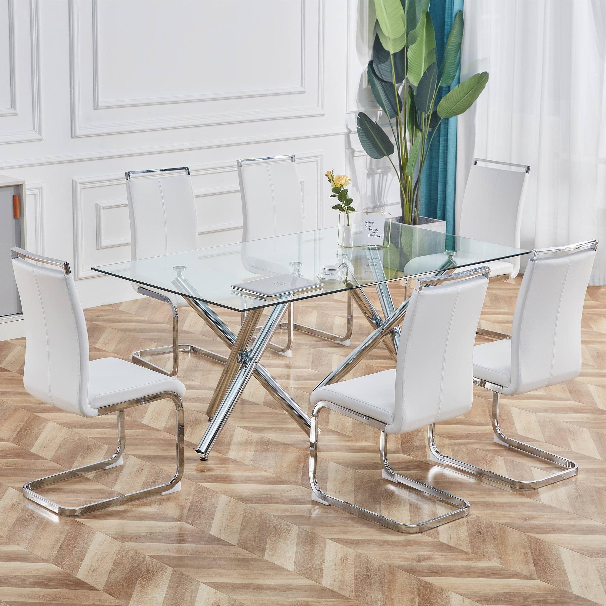 Baysitone Modern Dining Chairs Set of 4 - Faux Leather Padded High Back Kitchen & Living Room Chairs - Comfortable Dining Room Seating for Family Gatherings & Dinner Parties