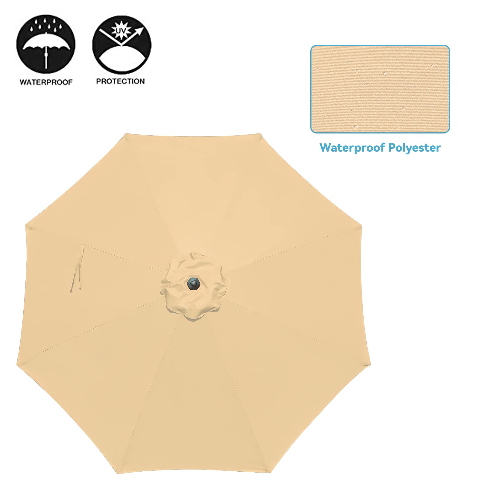 9FT Outdoor Patio Umbrella with Tilt & Crank Lift - Beige Market Umbrella for Garden, Poolside, Backyard, Restaurant (Sun Shade for Outdoor Dining, Lounging)