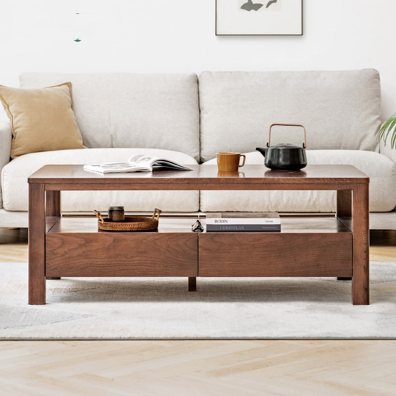 Solid Oak Wood Modern Minimalist Coffee Table - Scandinavian Style Living Room Furniture for Home Decor