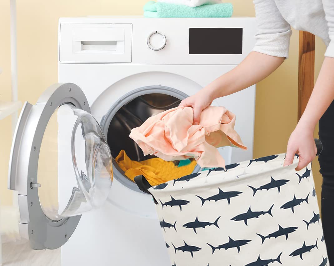 **Shark Laundry Hamper for Kids - Collapsible Canvas Storage Basket, Boys Room Decor, Nursery Toy Organizer | Perfect for Bedroom, Playroom & Closet Organization**