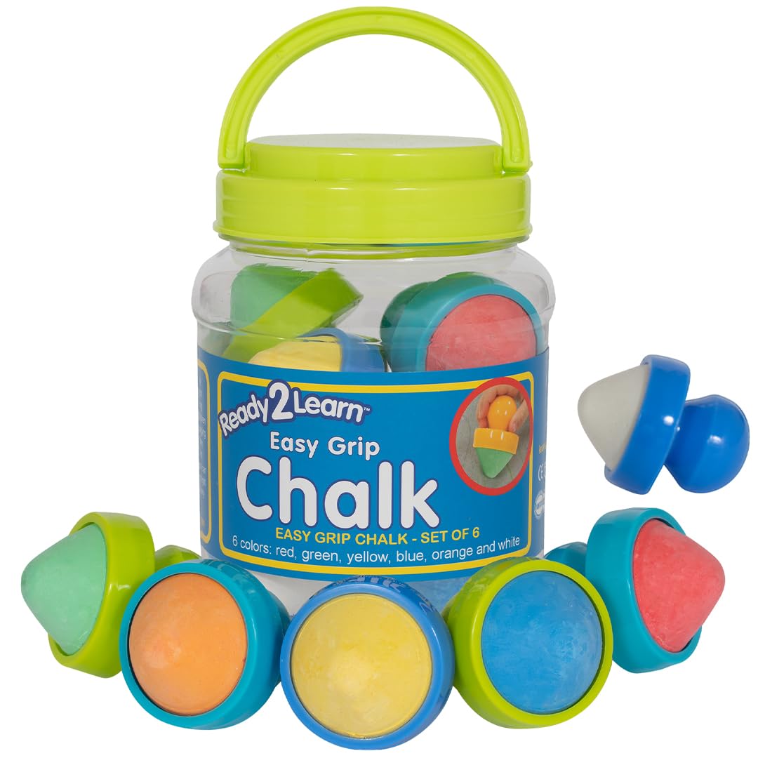 READY 2 LEARN Non-Toxic Easy Grip Chalk for Toddlers - 6 Vibrant Colors | Washable Sidewalk Chalk for Kids 18 Months+ | Ergonomic Design for Little Hands | Refill Pack Available | Perfect for Outdoor Play, Sidewalk Art & Early Childhood Learning