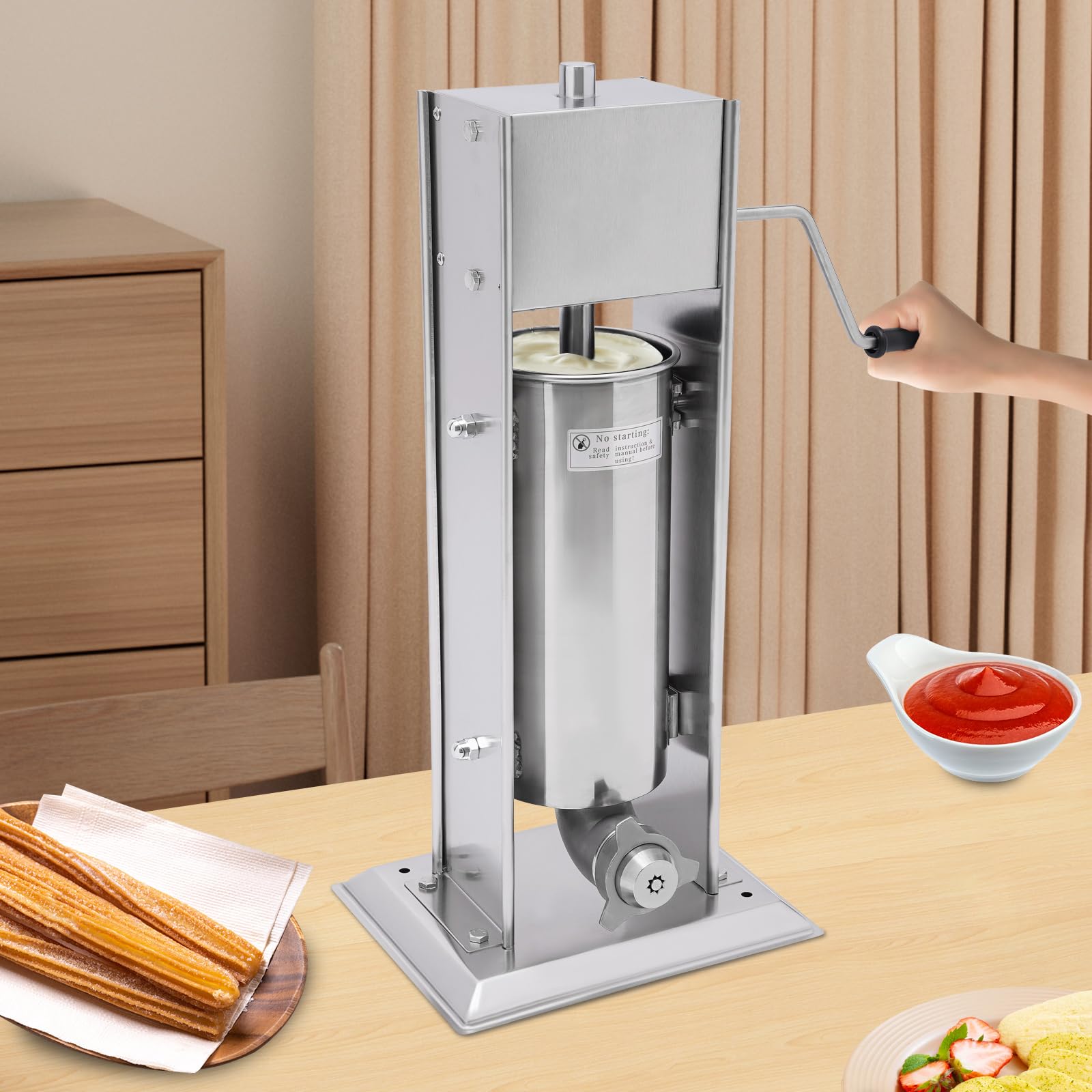 Commercial 5L Manual Churros Maker Machine - Stainless Steel Vertical Donut Maker with 4 Nozzles for Home, Restaurants, Bakeries | Perfect for Latin Desserts, Street Food, Breakfast & Party Snacks