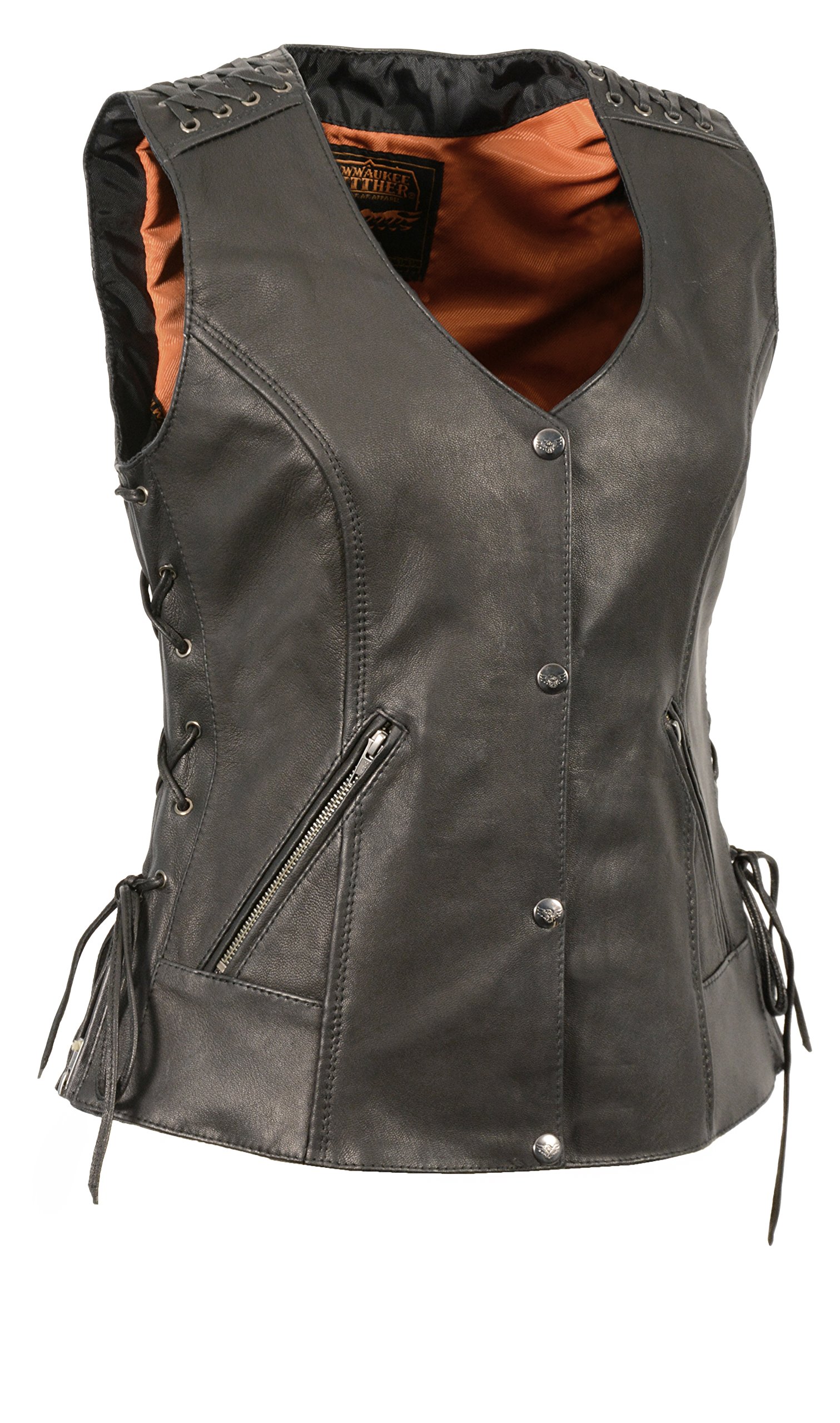 Milwaukee Leather Women's Lightweight MLL4525 Snap Front Leather Vest - Black | Stylish Lace-Up Design for Casual Outfits & Layering