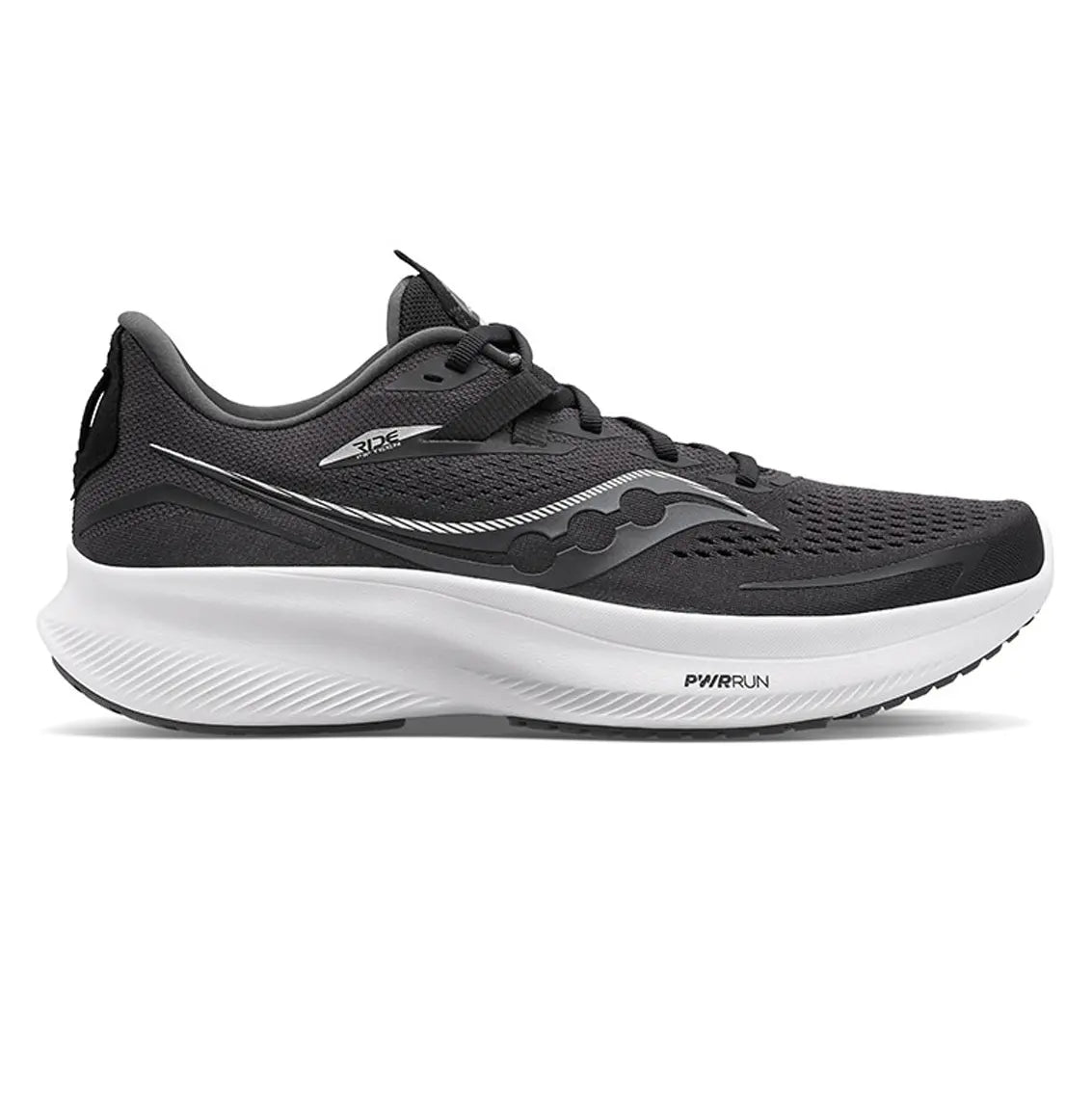 Men's Saucony Ride 15 Wide Running Shoes - Black/White - Lightweight Cushioned Sneakers for Road Running, Jogging & Gym Workouts