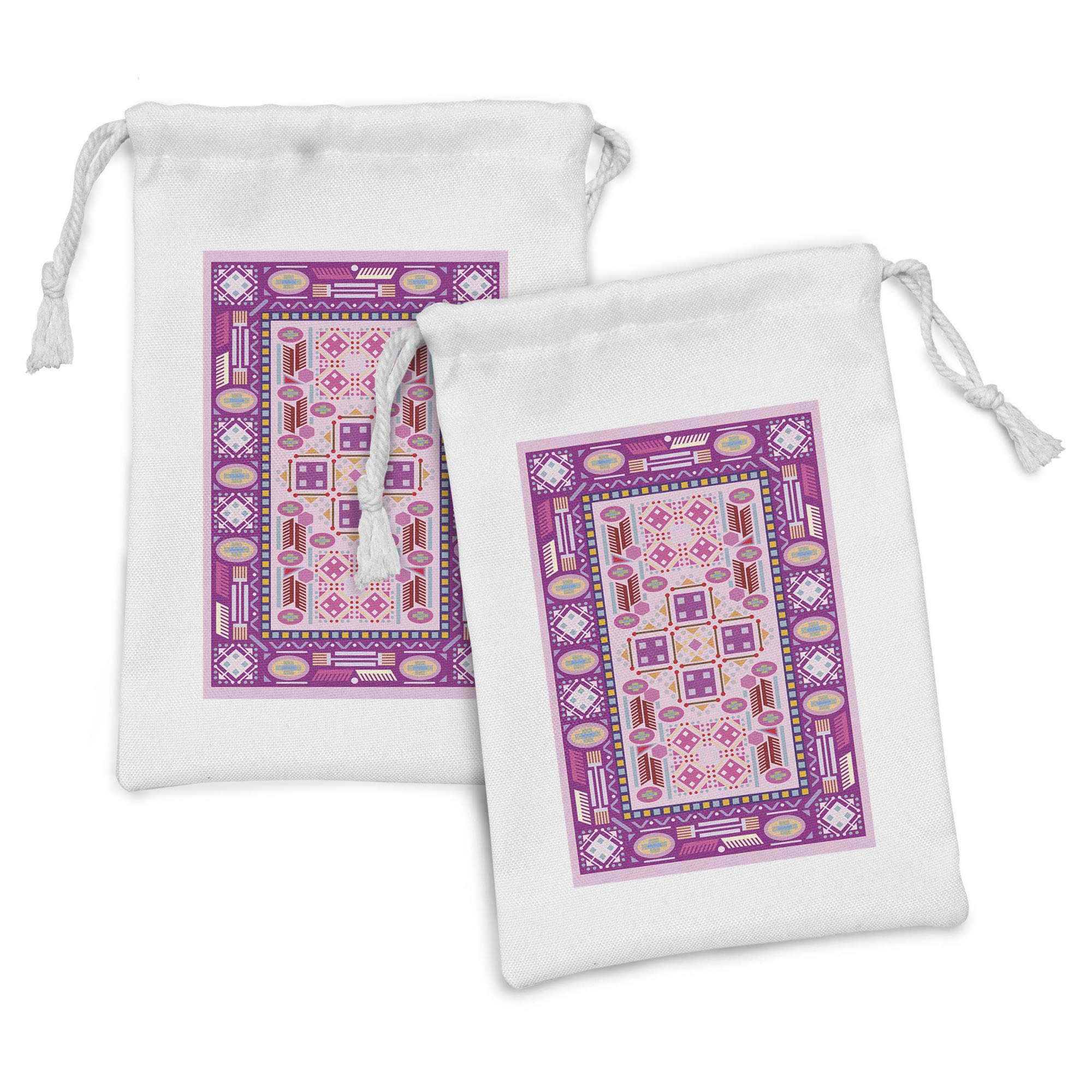 Ambesonne 2-Pack Afghan Fabric Drawstring Pouches, Traditional Oriental Geometric Design Small Bags for Toiletries, Masks, Jewelry & Travel Accessories (9