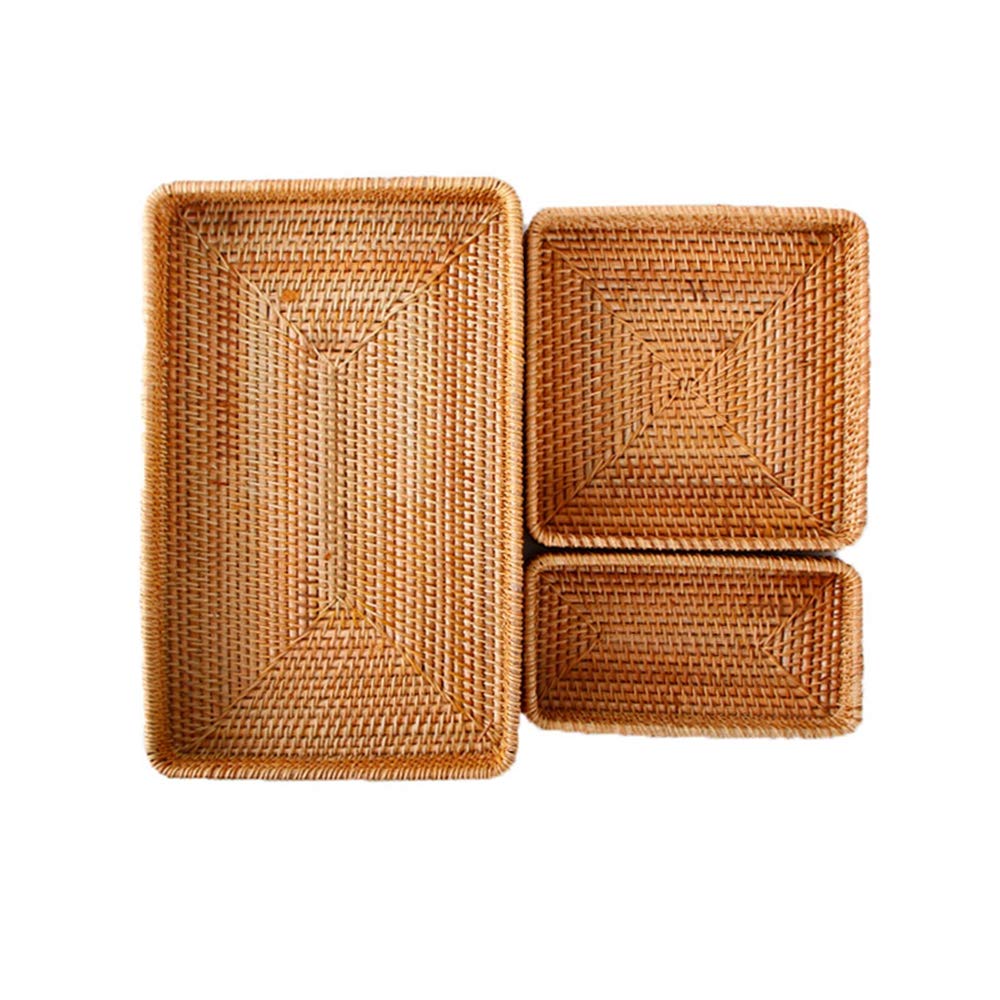 Natural Rattan Storage Basket Set of 3 - Handwoven Wicker Tray for Bread, Fruits & Breakfast Serving | Eco-Friendly Kitchen Organizer for Dining Table, Countertop & Pantry Storage