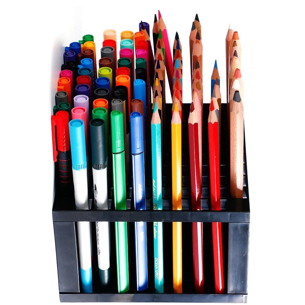 NUOBESTY 2-Pack Square Brush & Marker Organizer - Desk Pencil Holder for Markers, Pens, Brushes - Perfect for Art Studios, Office Desks & School Supplies Storage