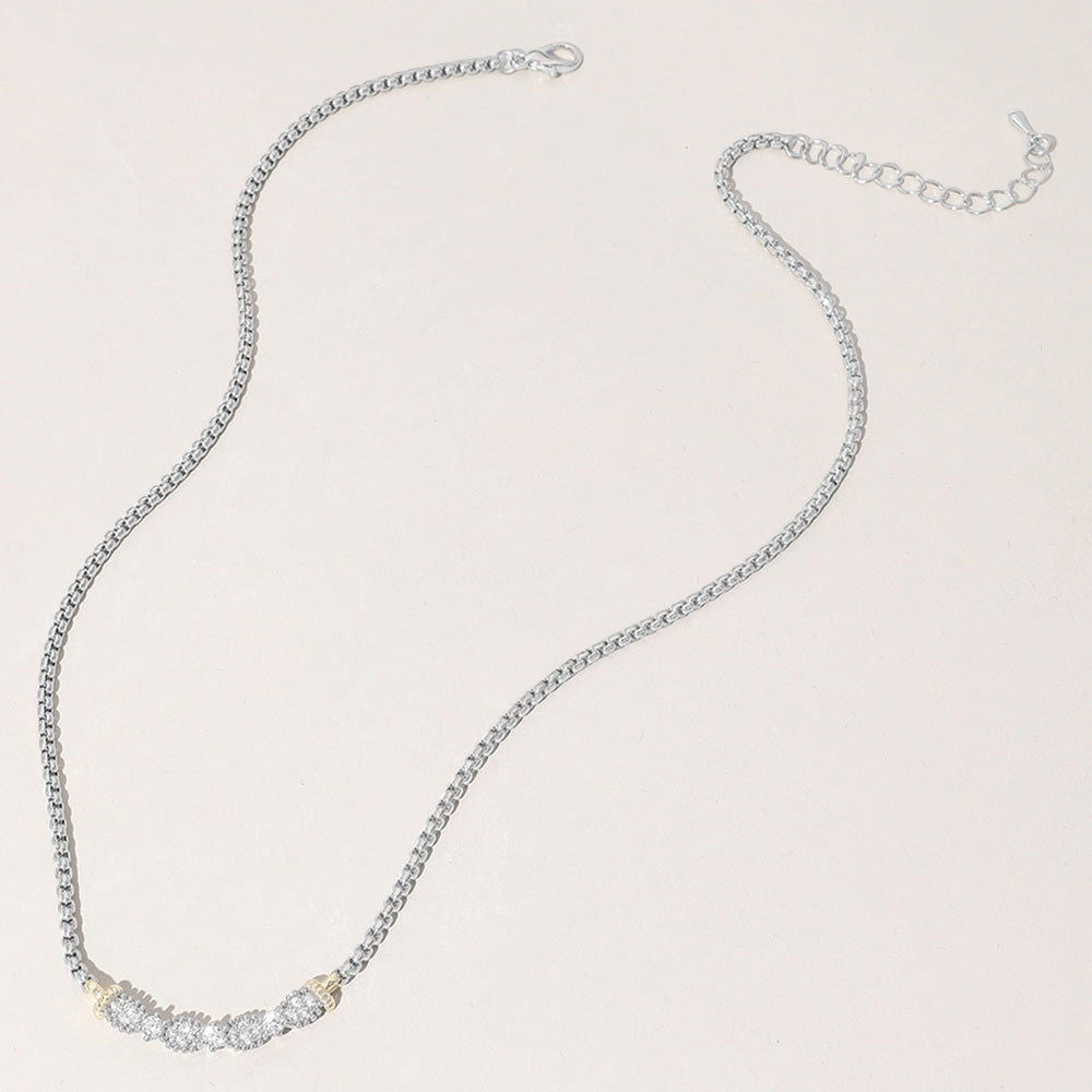 14K Gold Plated Two Tone CZ Stone Paved Necklace for Women - Elegant Cubic Zirconia Pendant Jewelry Gift for Birthday, Anniversary & Special Occasions