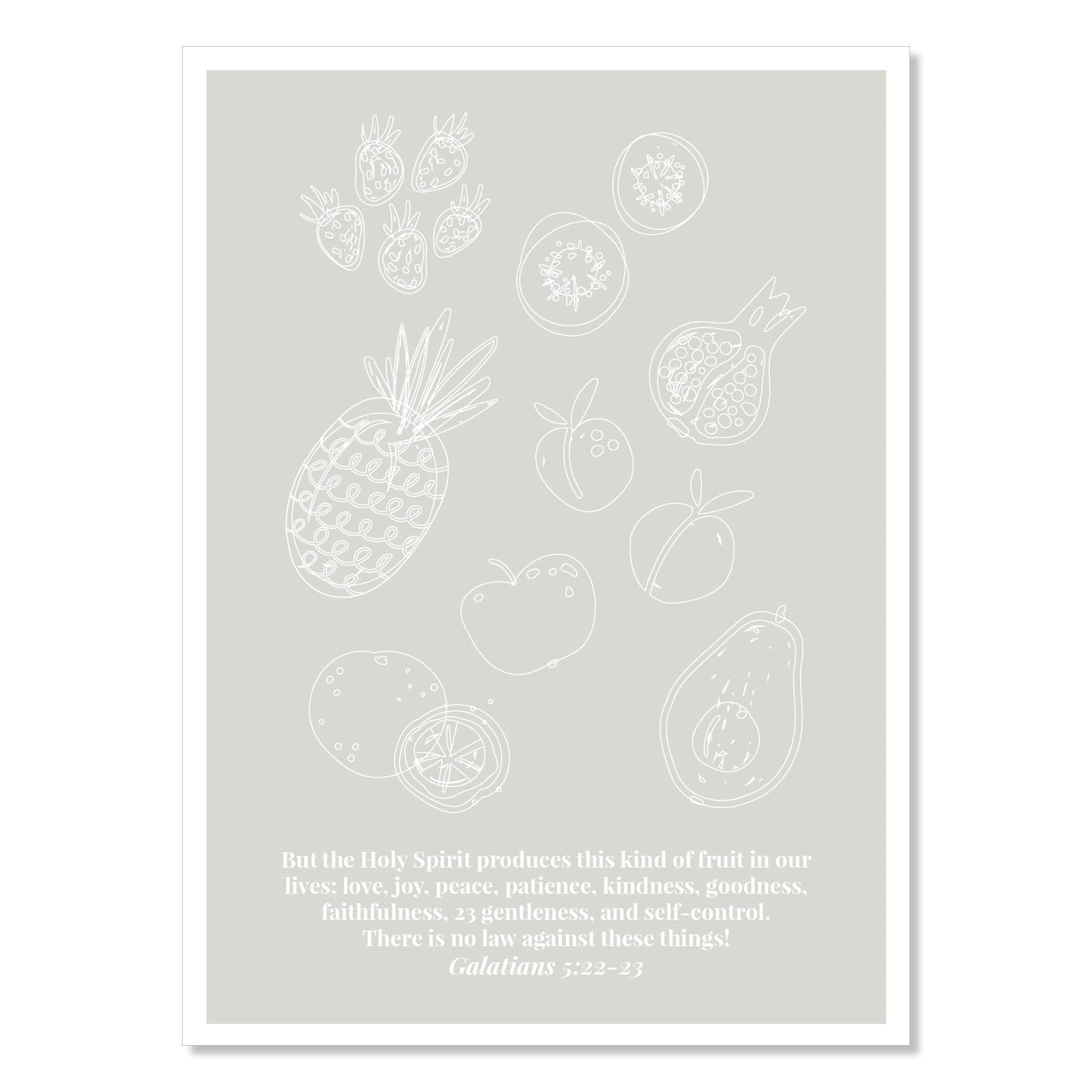 Galatians 5:22-23 Fruit of the Spirit Christian Wall Art - Green Line Art Sketch Print, Unframed Bible Verse Decor for Home, Office & Church