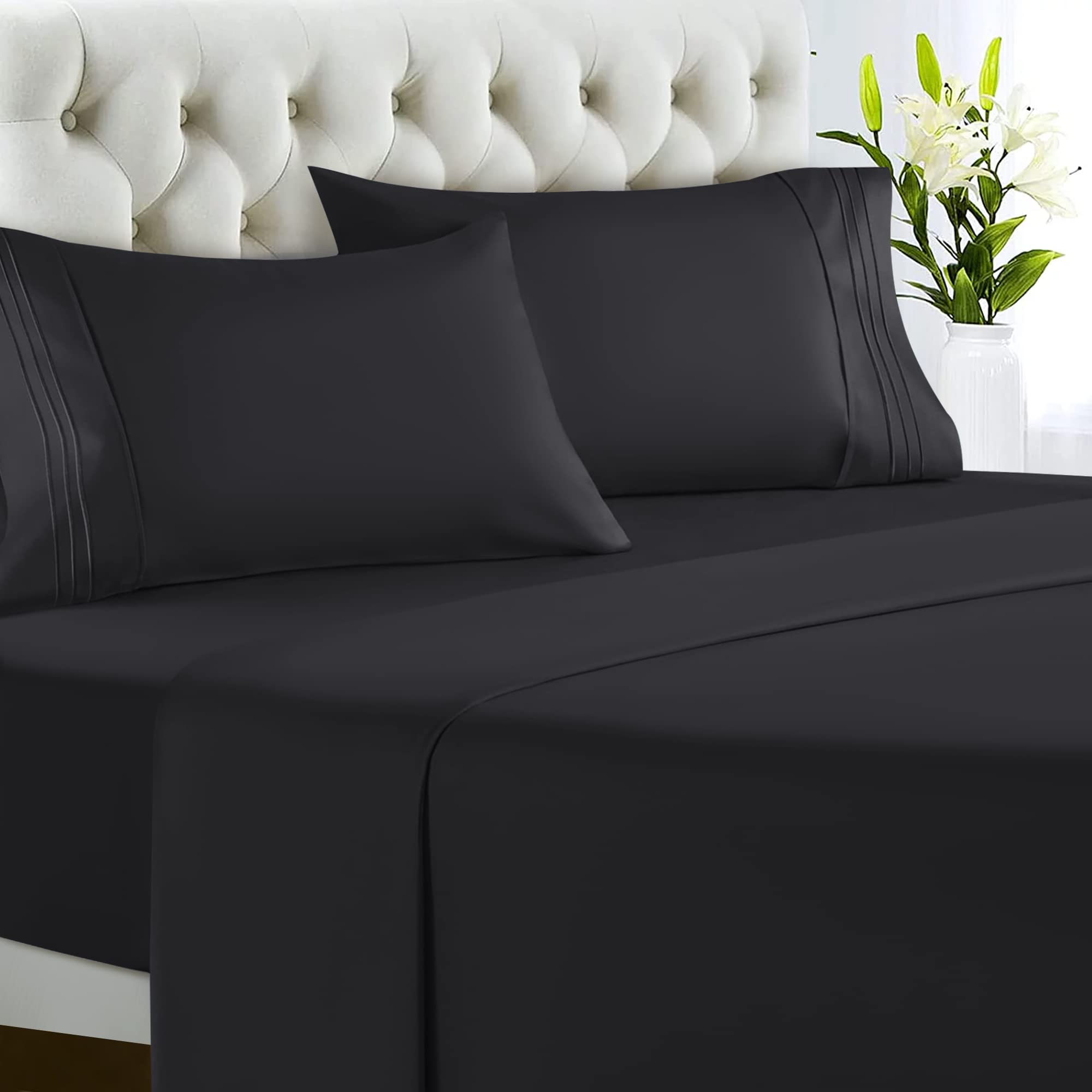 Luxury 1800 Thread Count Brushed Microfiber Bed Sheet Set - 4 Piece Twin Size with 16