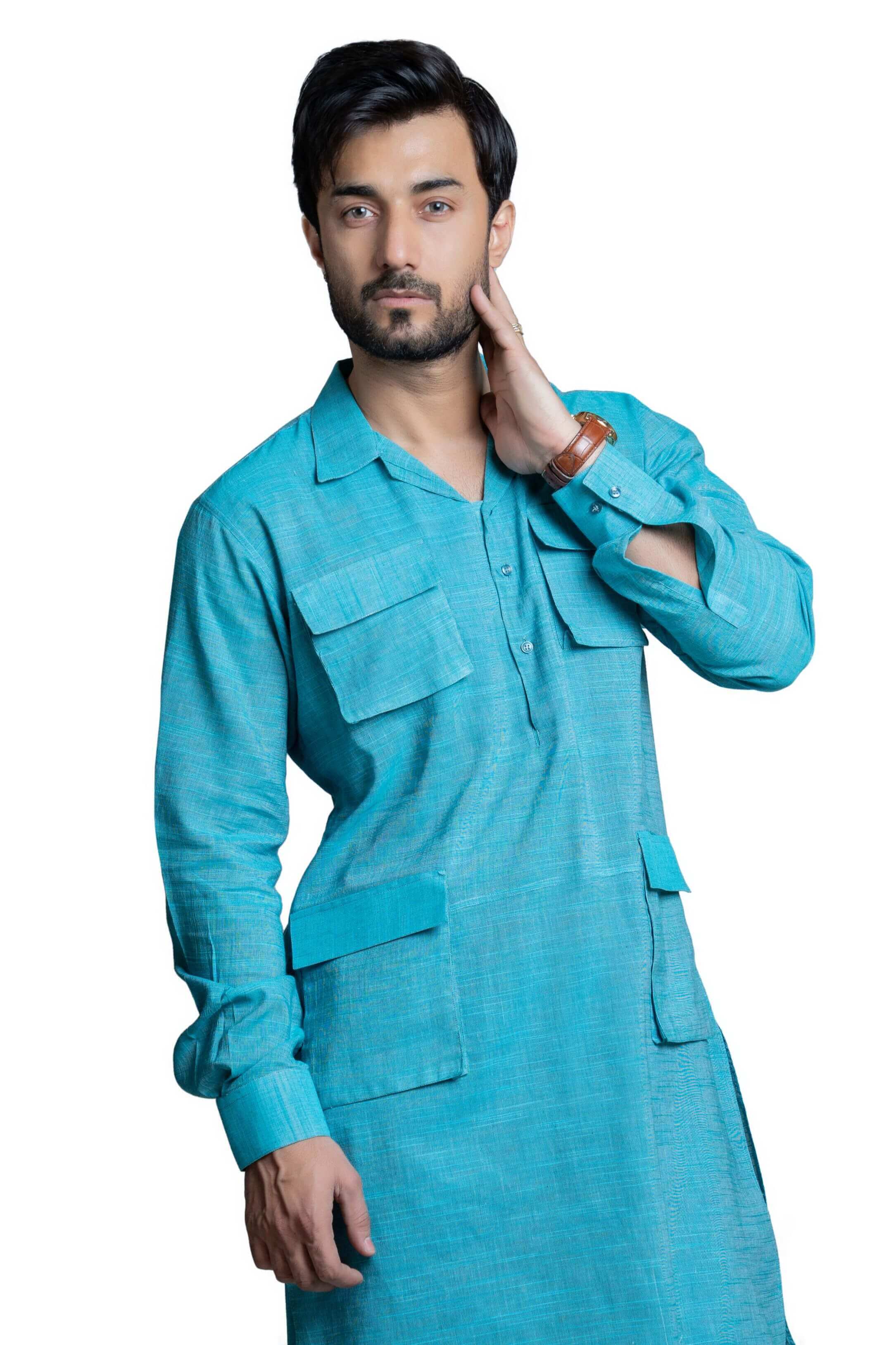 Handwoven Sky Blue Cotton 'Army DX' Kameez Shalwar - Traditional Pakistani Suit for Women, Comfortable & Breathable Ethnic Wear - Perfect for Weddings, Festivals & Special Occasions