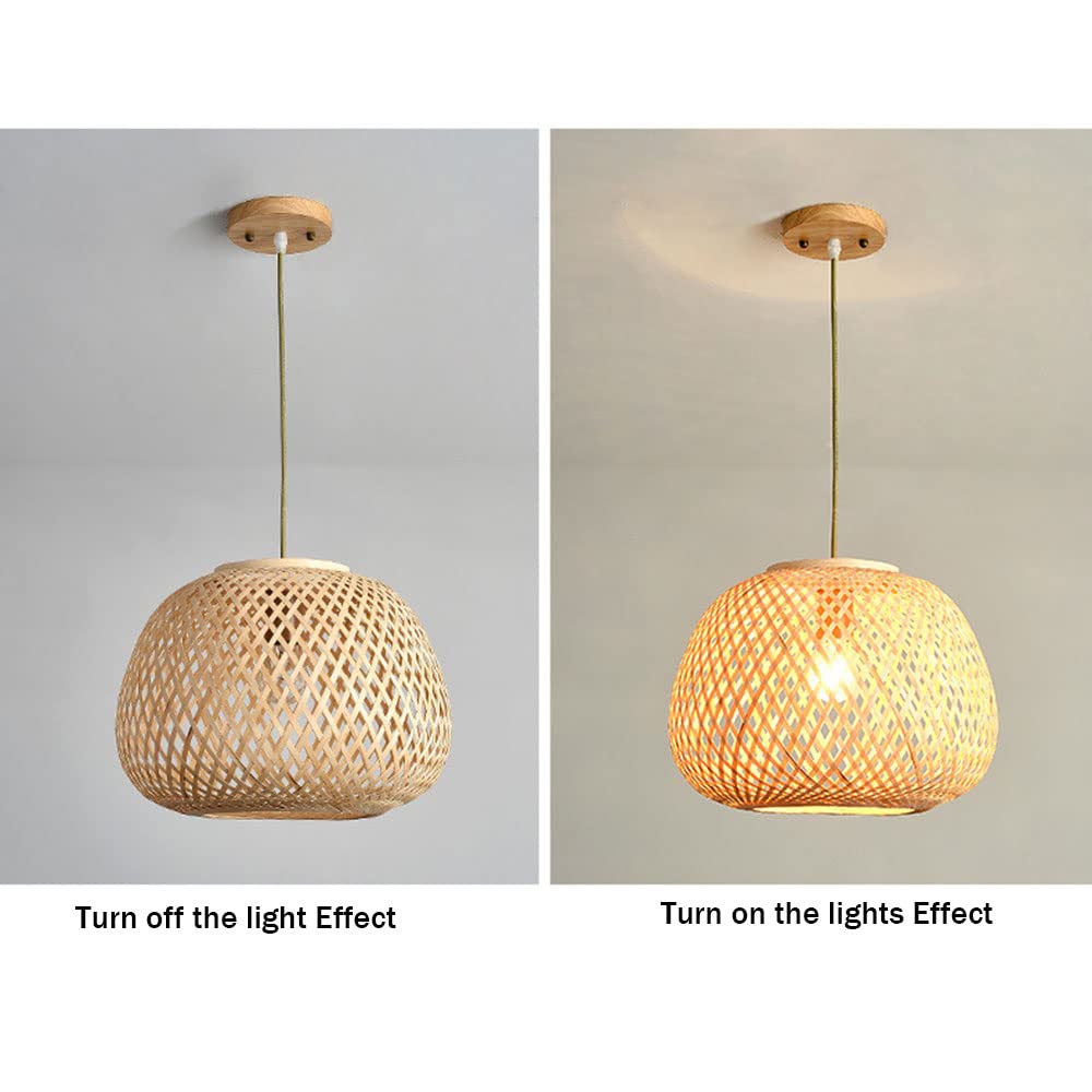 Natural Wooden Pendant Light with Wicker Shade - Modern Kitchen Island Lighting, Ceiling Chandelier for Dining Room, Restaurant & Hallway | Rustic Home Decor, Farmhouse Style Lighting Fixture