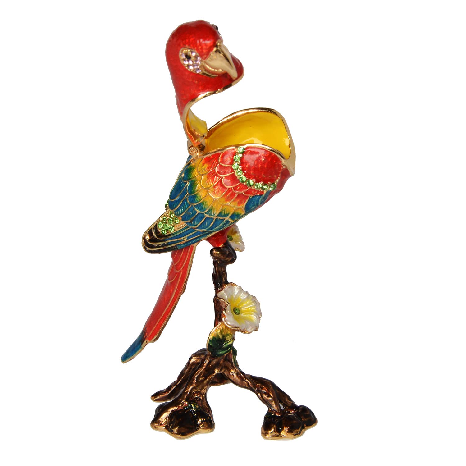 Hand-Painted Macaw Parrot Jewelry Box with Hinged Lid - Decorative Trinket Box, Ring & Earring Holder - Exotic Bird Figurine Collectible for Home Decor, Gift Giving & Jewelry Storage