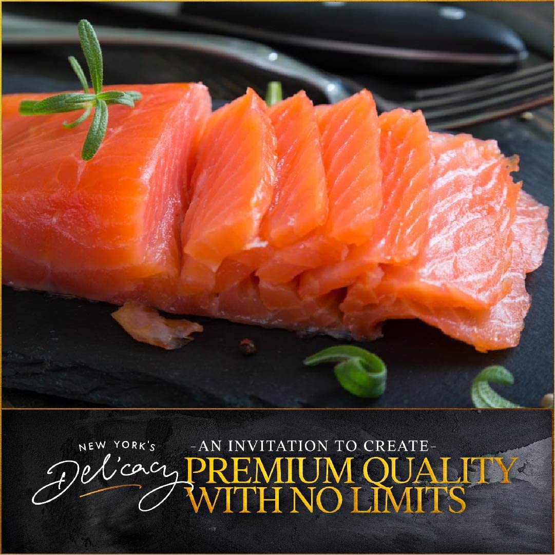 Premium Whole Smoked Salmon Nova Fillet - 3.3 Lb. Fresh Atlantic Salmon, Skin-On, Kosher, Gluten Free, High in Omega 3 - Award-Winning Quality for Gourmet Meals, Charcuterie Boards & Holiday Gifting