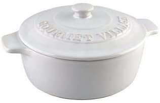 2-Piece White Ceramic Brie Baker with Side Handles - Perfect for Melting Cheese, Serving Fondue & Entertaining Guests
