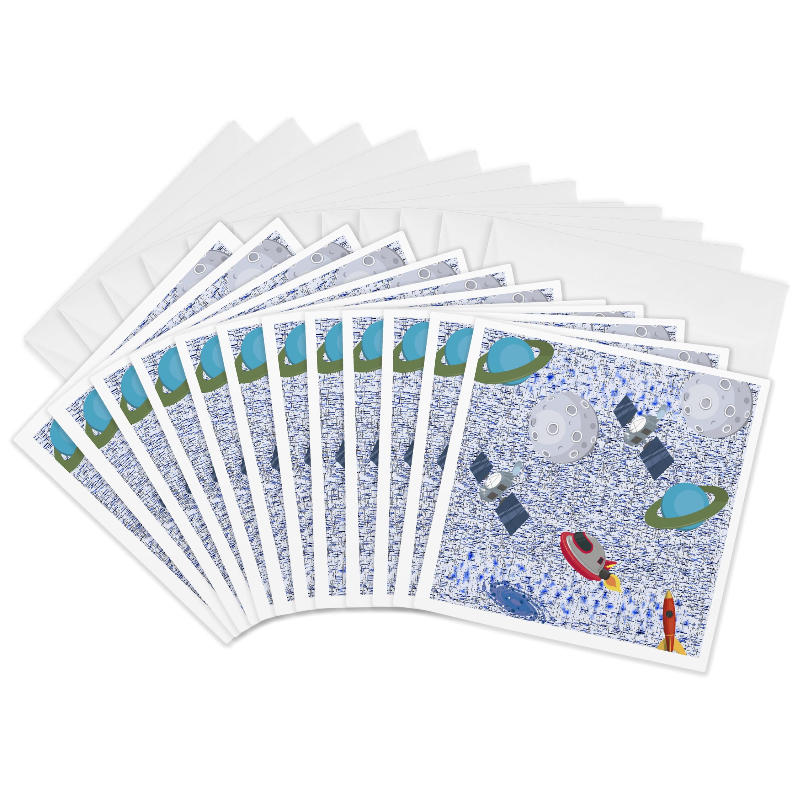 3D Rose Blue Outer Space and Planets Greeting Cards - 6x6 Inches, Set of 12 - Perfect for Birthday, Thank You, and Holiday Cards (gc_27917_2)