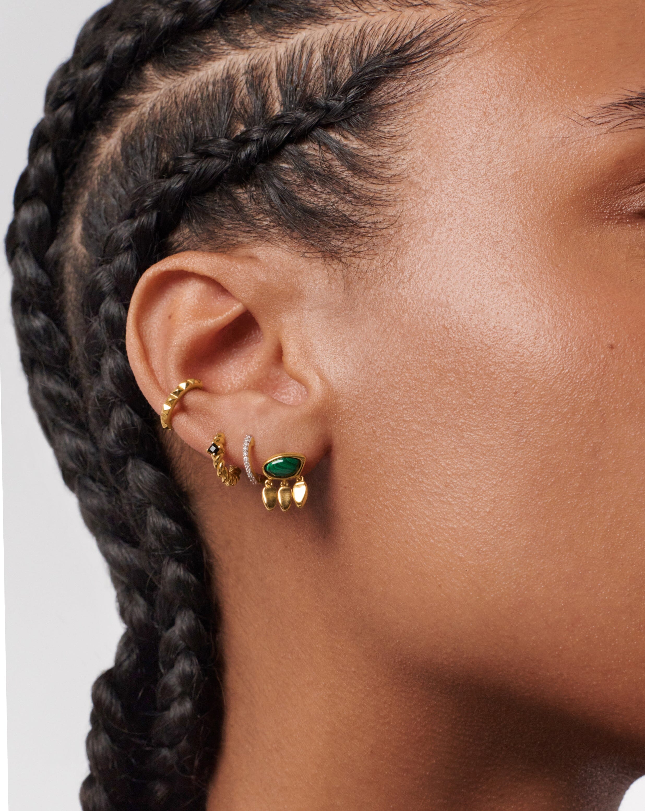 Molten Gemstone Charm Stud Earrings - 18k Gold Vermeil & Malachite | Elegant Jewelry for Women, Perfect for Parties, Weddings & Everyday Wear