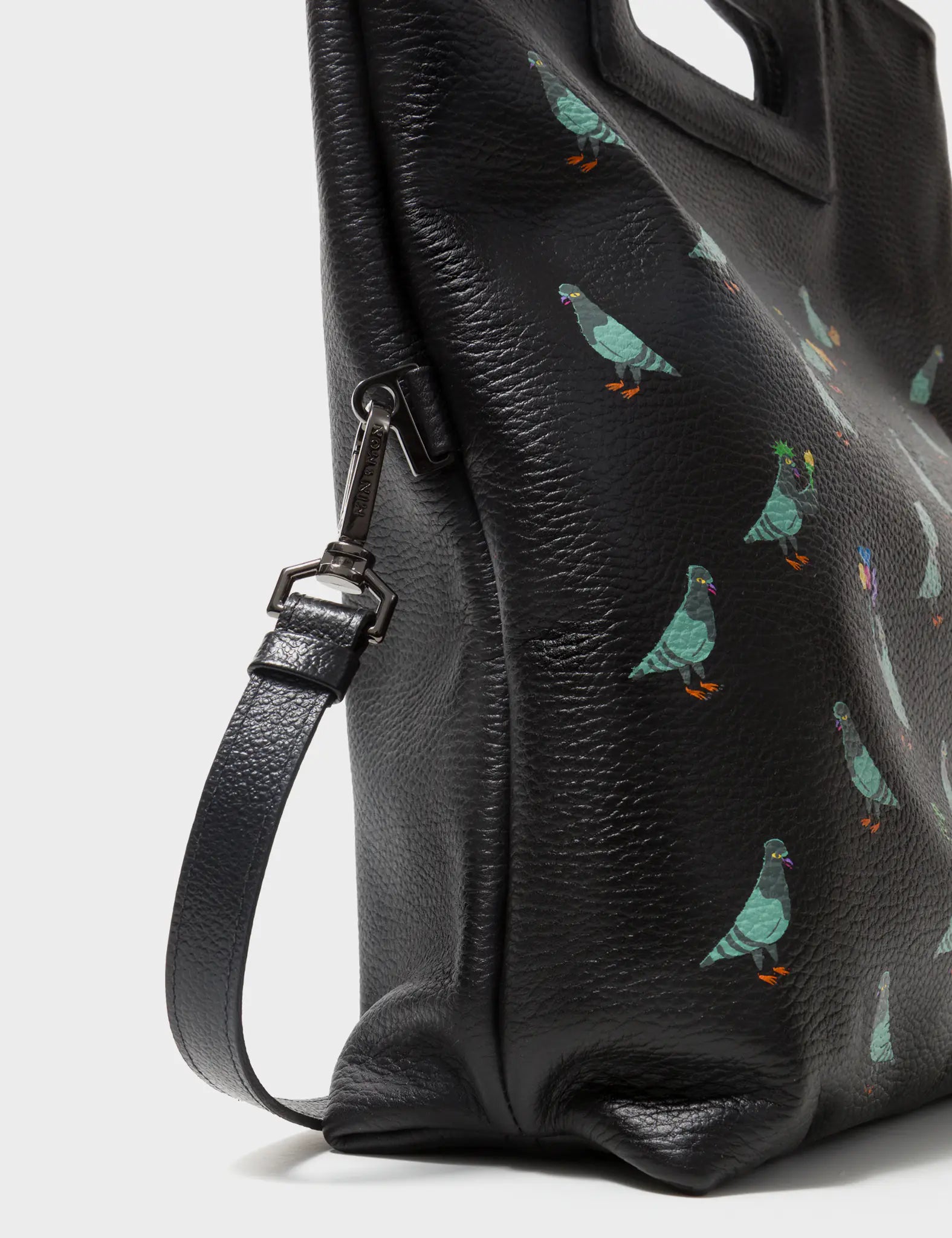 Milo Convertible Crossbody Bag for Women - Black Leather Pigeonista Print Handbag - Perfect for Work, Travel & Everyday Use