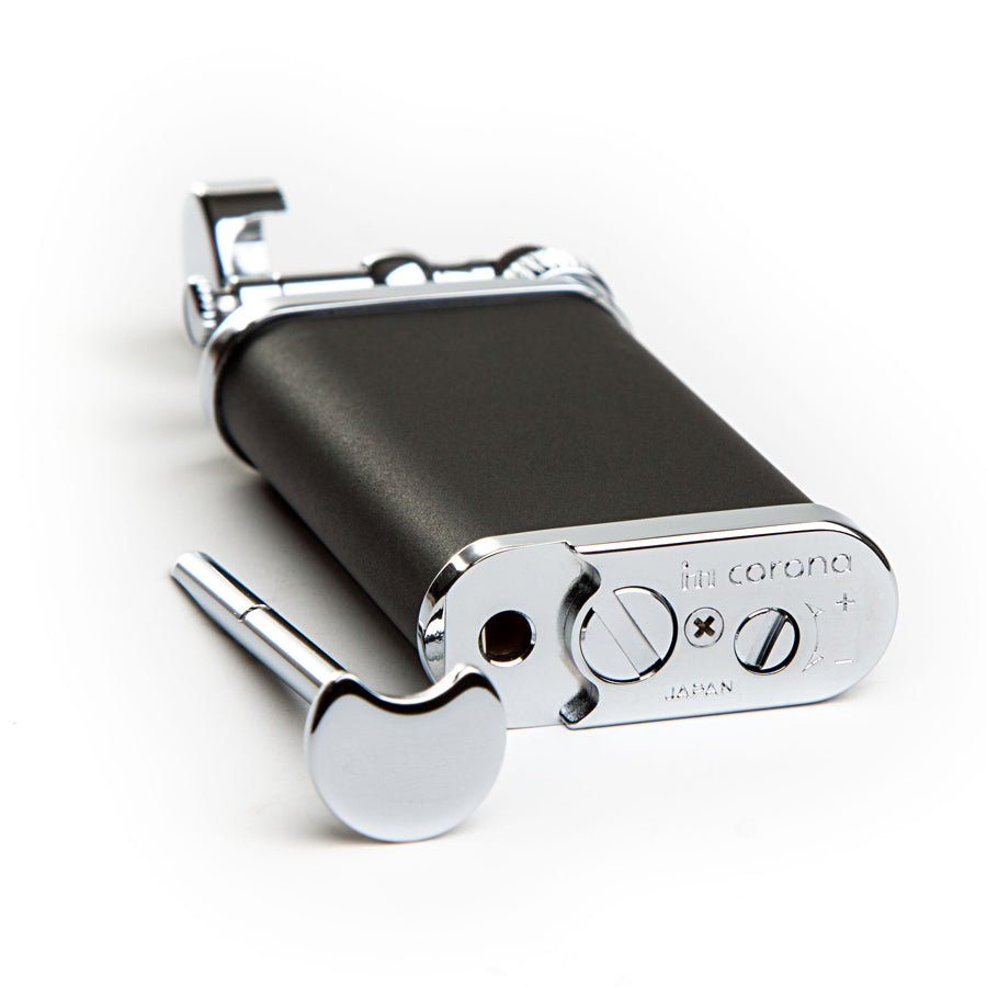 IM Corona Old Boy Black Chromium Pipe Lighter - Premium Windproof Butane Lighter for Tobacco Pipes & Cigars - Perfect for Outdoor Smoking, Camping & Travel