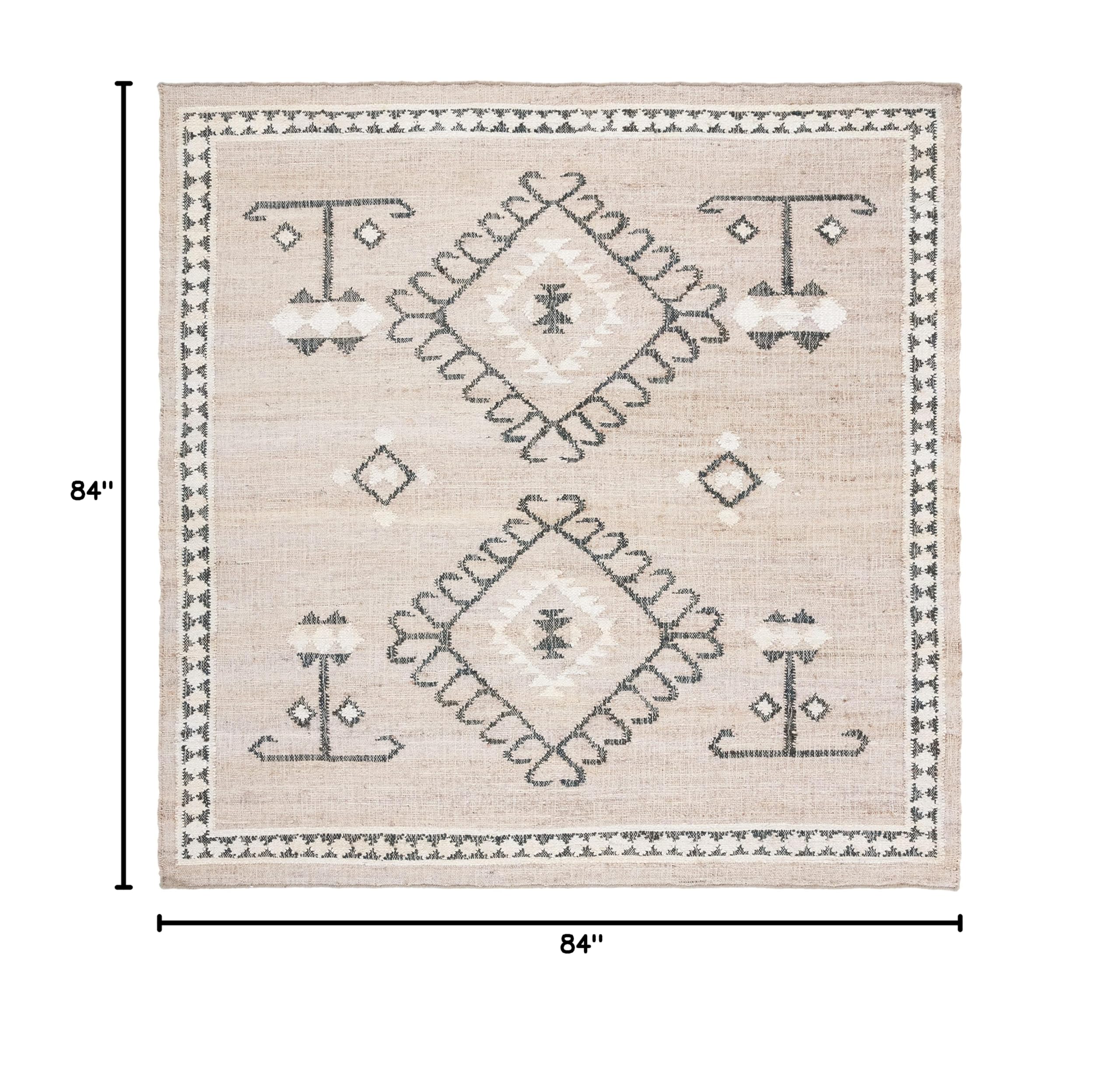 SAFAVIEH Kilim Collection 7' Square Grey/Black KLM762F Handmade Flatweave Premium Jute Area Rug - Perfect for Living Room, Dining Room & Bedroom Decor