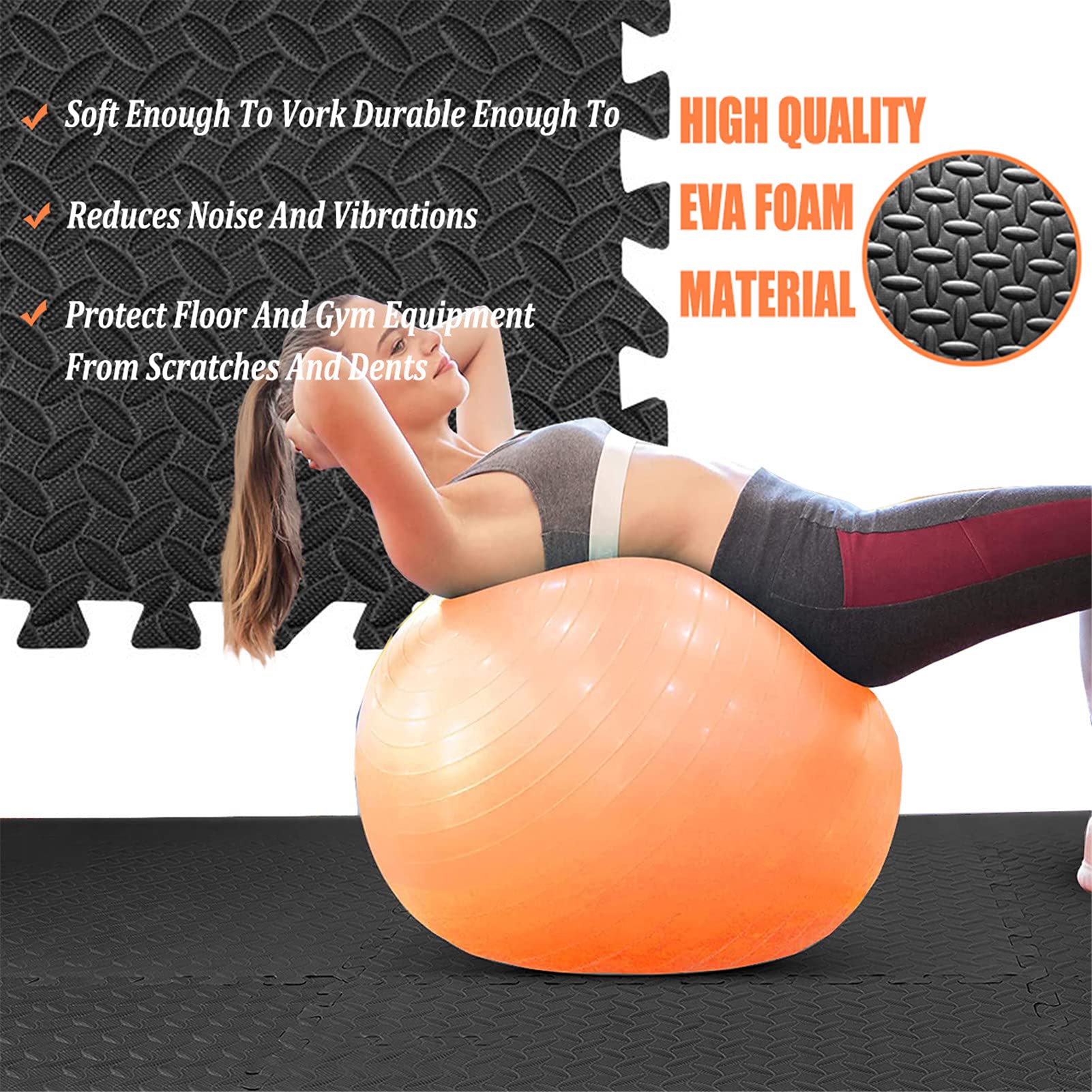 Interlocking EVA Foam Puzzle Exercise Mats - 32pc Black Gym Flooring for Fitness, Sports & Workouts | Non-Slip Floor Protector & Cushioning Mat | Ideal for Home Gyms, Yoga Studios & Play Areas