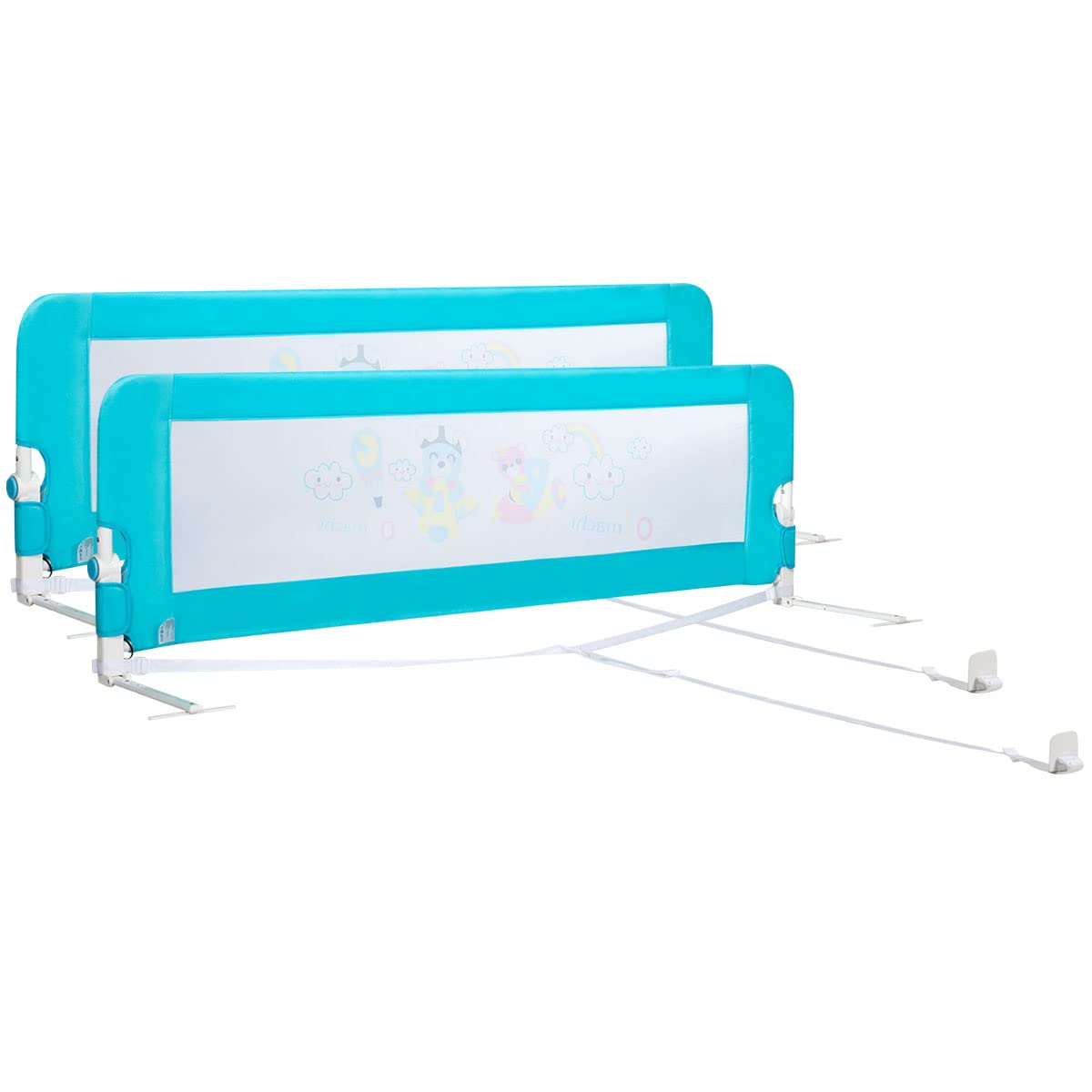 BABY JOY Double Sided Bed Rail Guard - 2 Pack Extra Long Safety Rail for Toddlers (69 Inch, Blue) | Swing Down Design for Convertible Crib | Folding Baby Bedrail for Twin, Full, Queen & King Mattresses | Perfect for Kids' Room Safety & Travel Protection