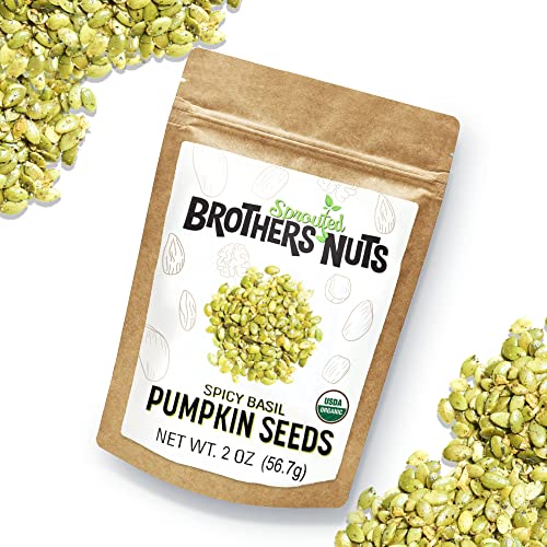 Organic Spicy Basil Pumpkin Seeds - Gluten-Free, Vegan & Keto Friendly Healthy Snacks - No Preservatives or Additives - 2 oz - Perfect for On-the-Go, Movie Nights & Office Snacking