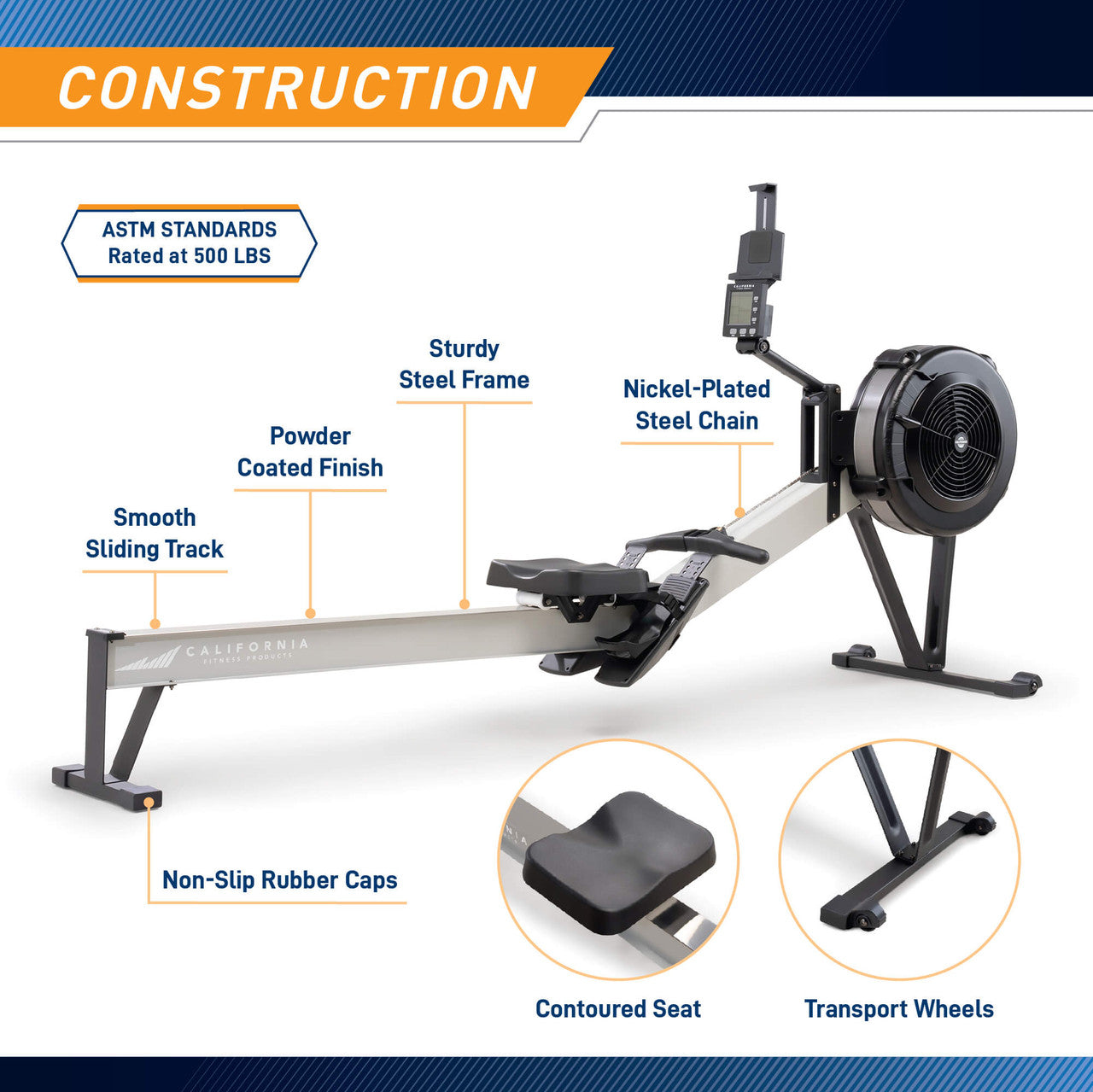 Premium Adjustable Air Resistance Rowing Machine for Home Gym - NS 7874RW | California Fitness Products - Perfect for Cardio Workouts & Full-Body Training