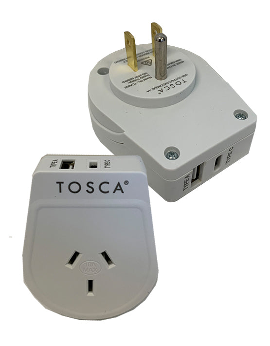 Tosca TCA059 USB A+C Port Adapter - White | Fast Charging for iPhone, Android, MacBook | Perfect for Travel, Office & Home Use