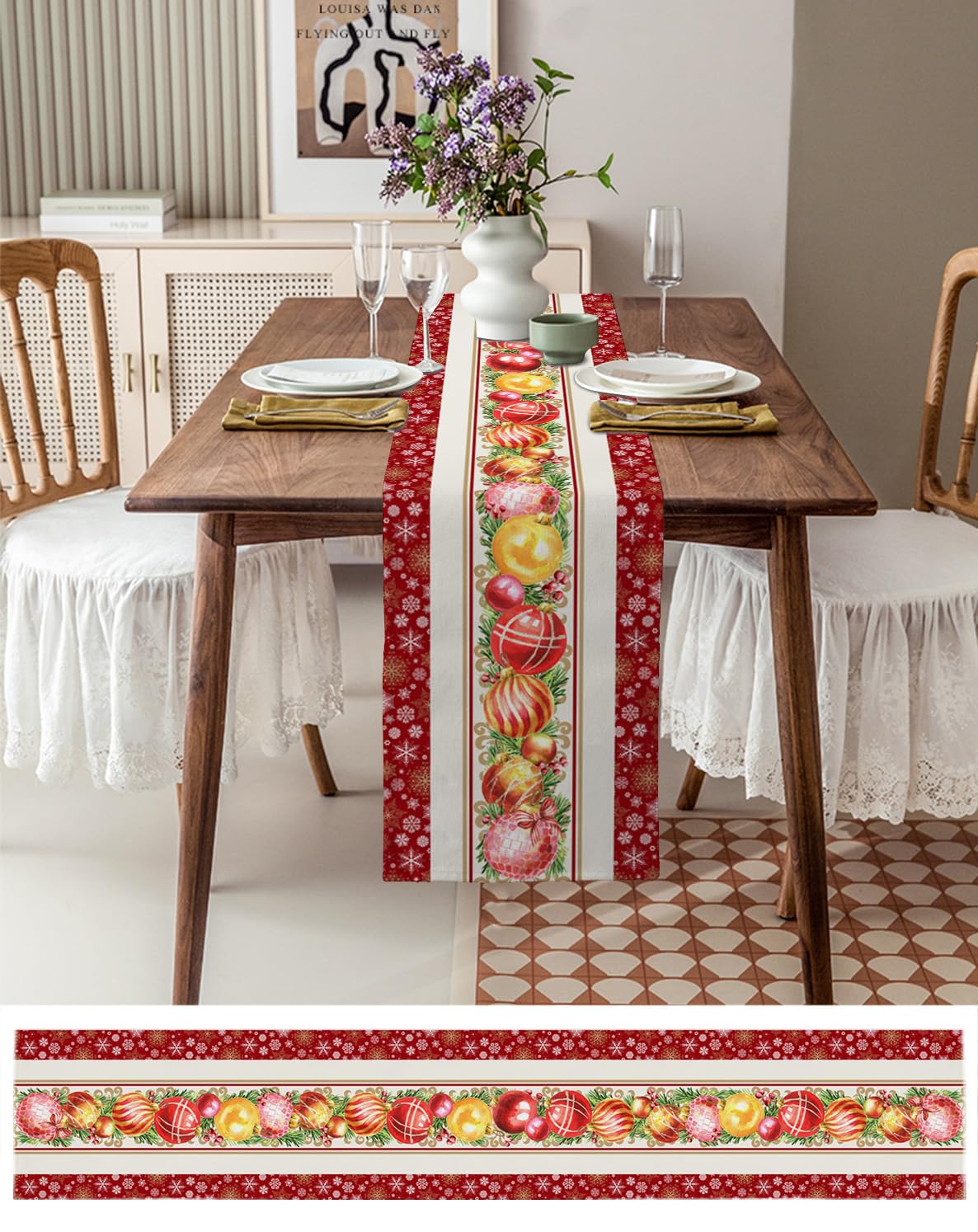 120 Inch Cotton Linen Table Runner - Christmas Kitchen Dining Decor, Xmas Berry Red Winter Snowflake Design for Coffee Table, Wedding Party & Banquet | Perfect for Holiday Gatherings, Dinner Parties & Home Decoration