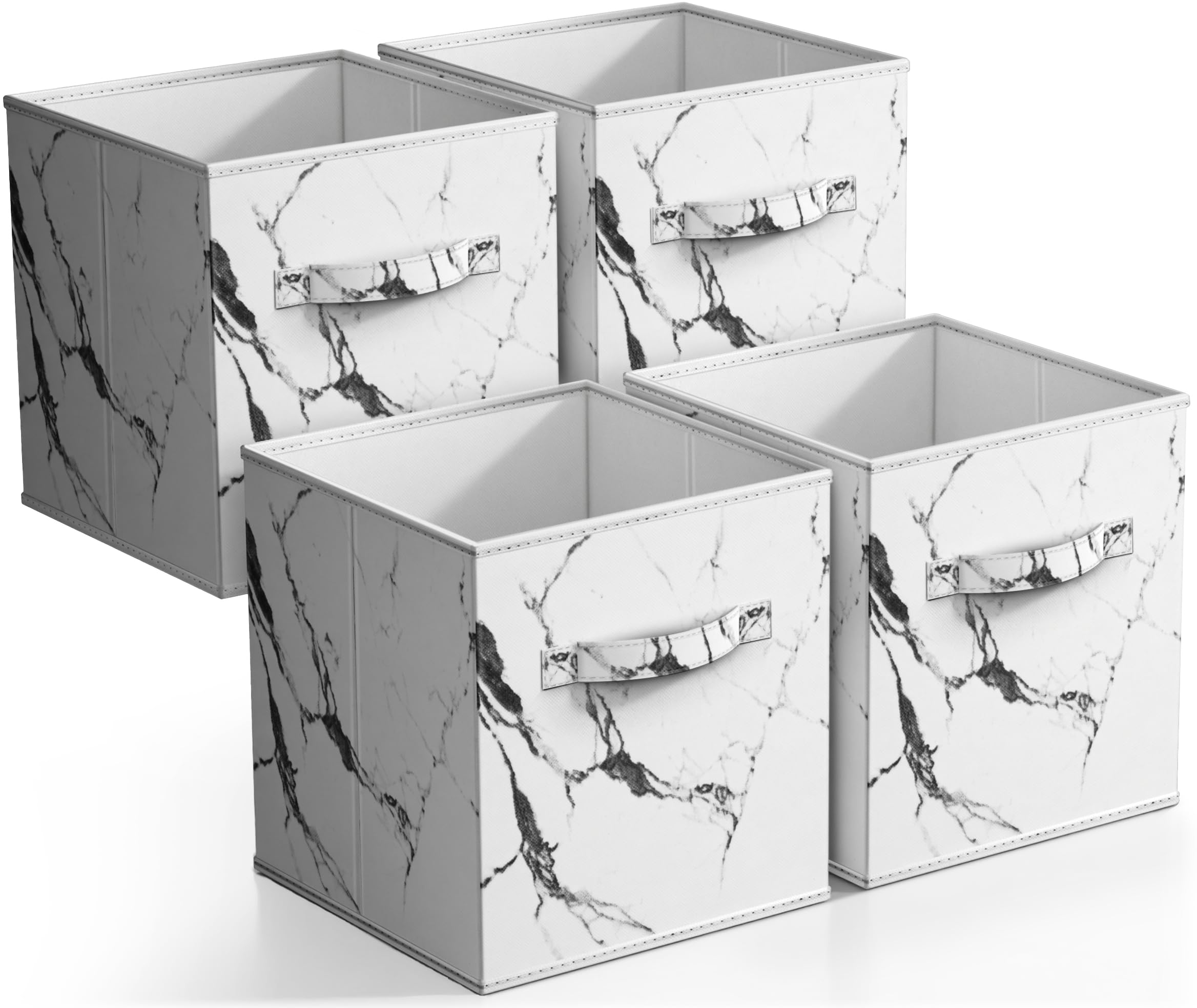Sorbus Collapsible Storage Bins - Set of 4 White Marble Fabric Storage Cubes with Handles (11 Inch) - Foldable Organizing Baskets for Pantry, Closet, Nursery, Dorm Room & Toy Storage - Perfect for Home Organization and Space Saving Solutions