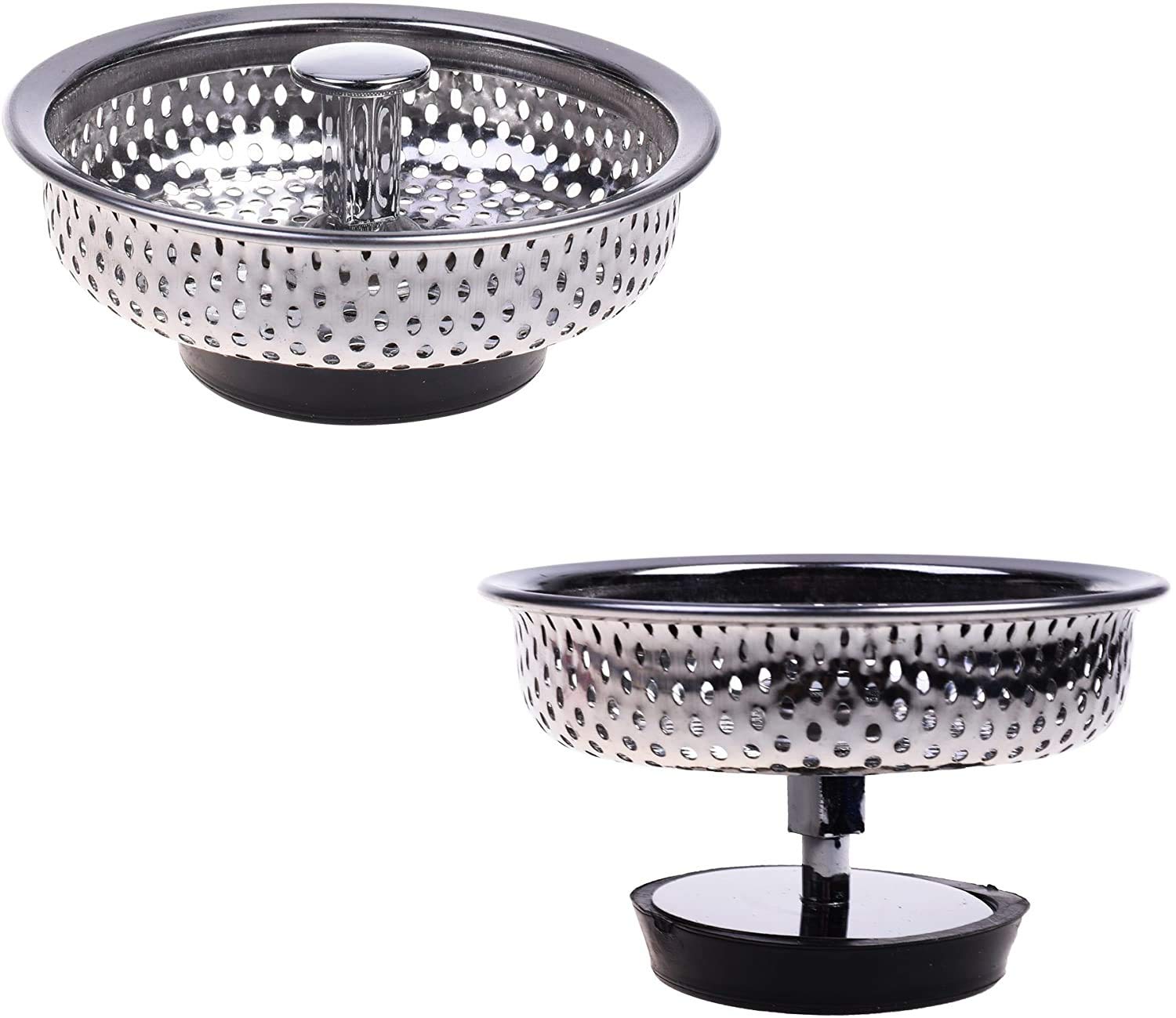 2-Pack Kitchen Sink Drain Strainer Basket & Stopper - Stainless Steel Mesh Filter for Hair, Food Debris - Perfect for Bathroom, Laundry, and Kitchen Sink Drain Protection