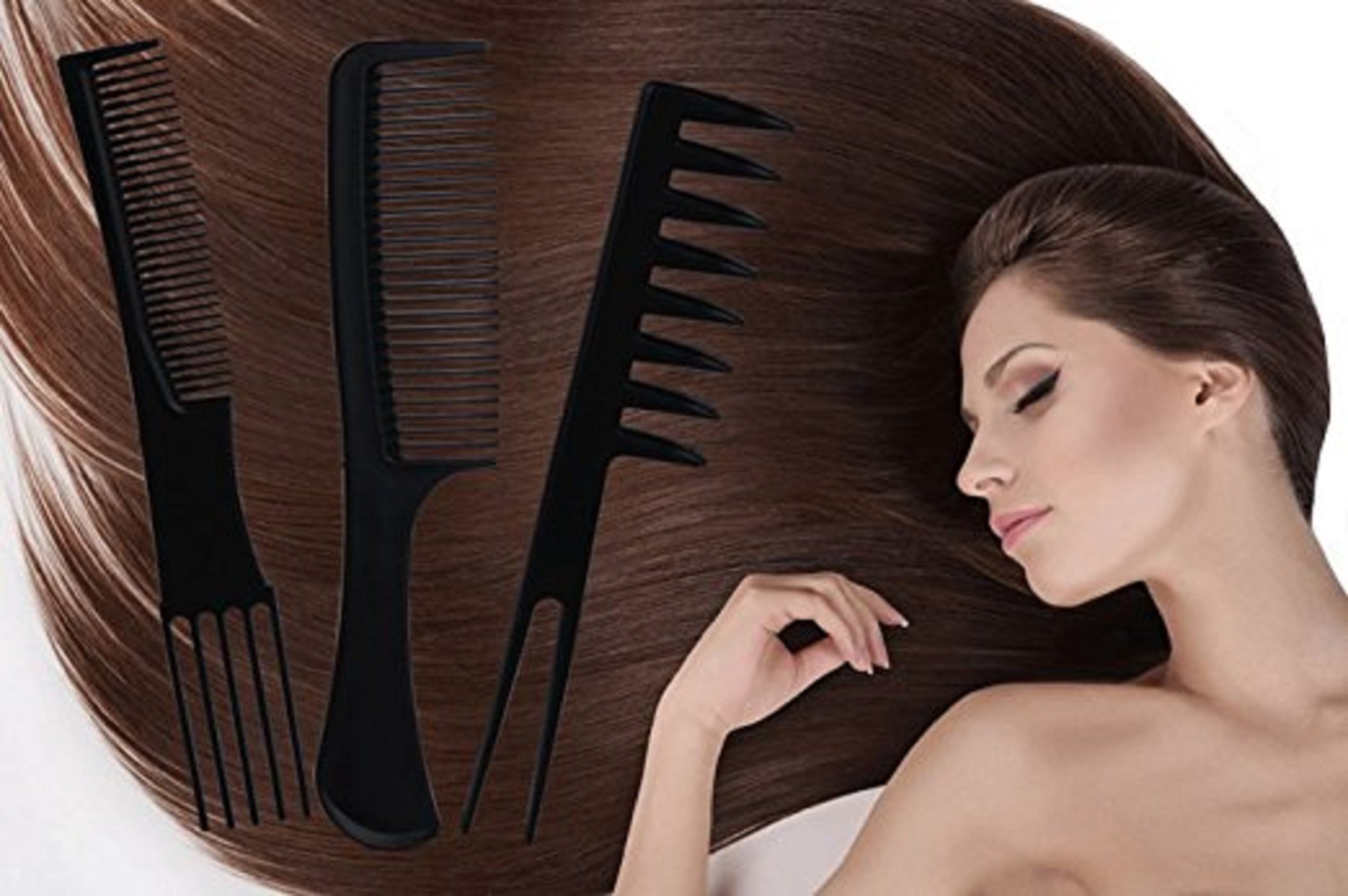 Kabello Professional Salon Hair Styling Comb Set - 9 Piece Black Detangling & Styling Combs with Free Hair Cutting Scissors | Perfect for Salon Professionals, Home Haircuts & DIY Styling
