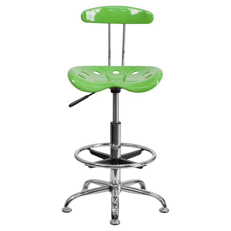 FLASH Bradley Vibrant Violet and Chrome Drafting Stool with Tractor Seat - Adjustable Height Bar Stool for Home Office, Art Studio & Industrial Workspaces