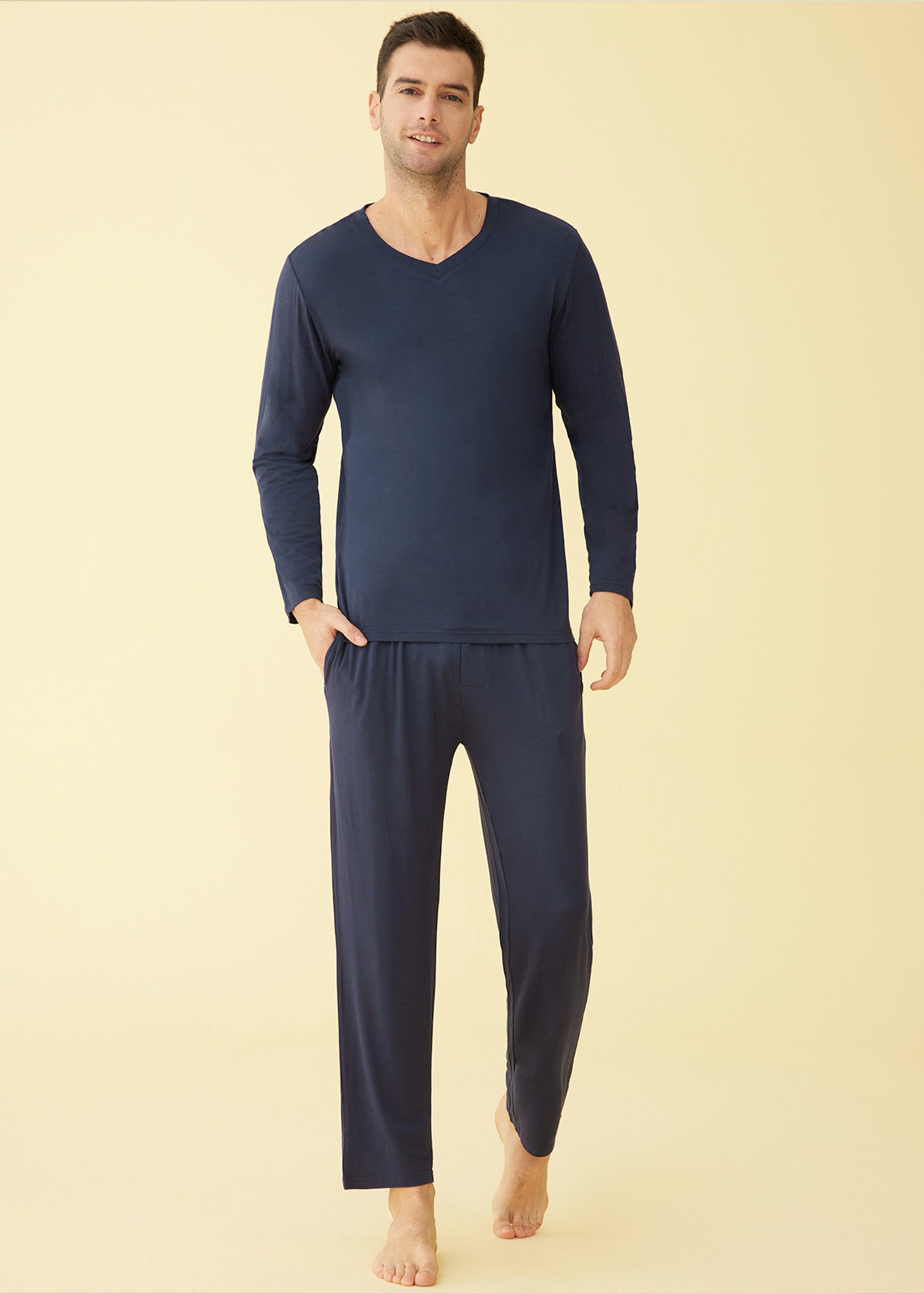 Men's Bamboo Viscose Long Sleeve Shirt & Pajama Pants Lounge Set - Soft Breathable Sleepwear for Comfortable Nights & Relaxing at Home