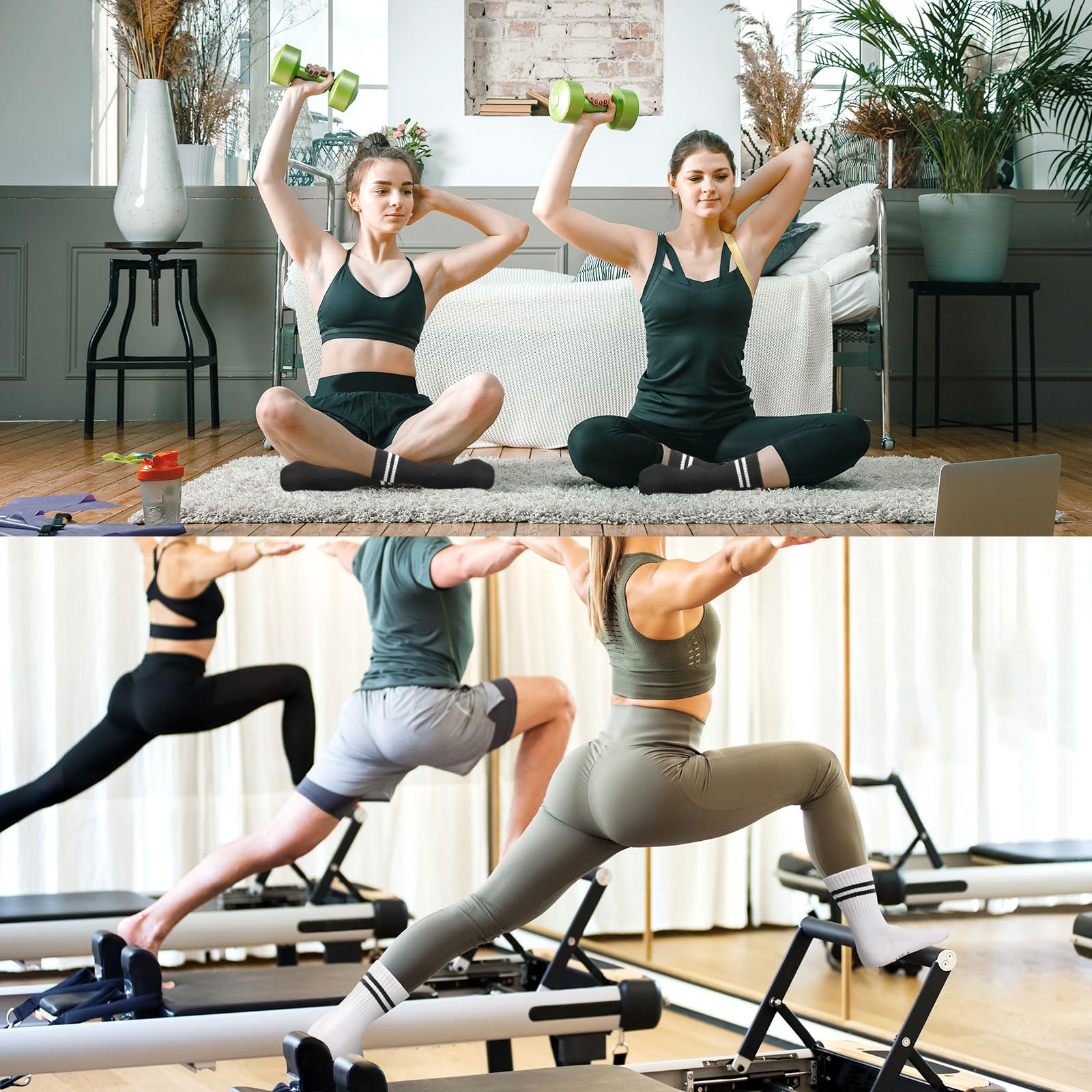 Non-Slip Pilates Socks for Women - 4 Pairs Yoga Crew Socks with Grip Dots for Barre, Hospital & Home Use - Sticky Slipper Socks for Workout & Recovery